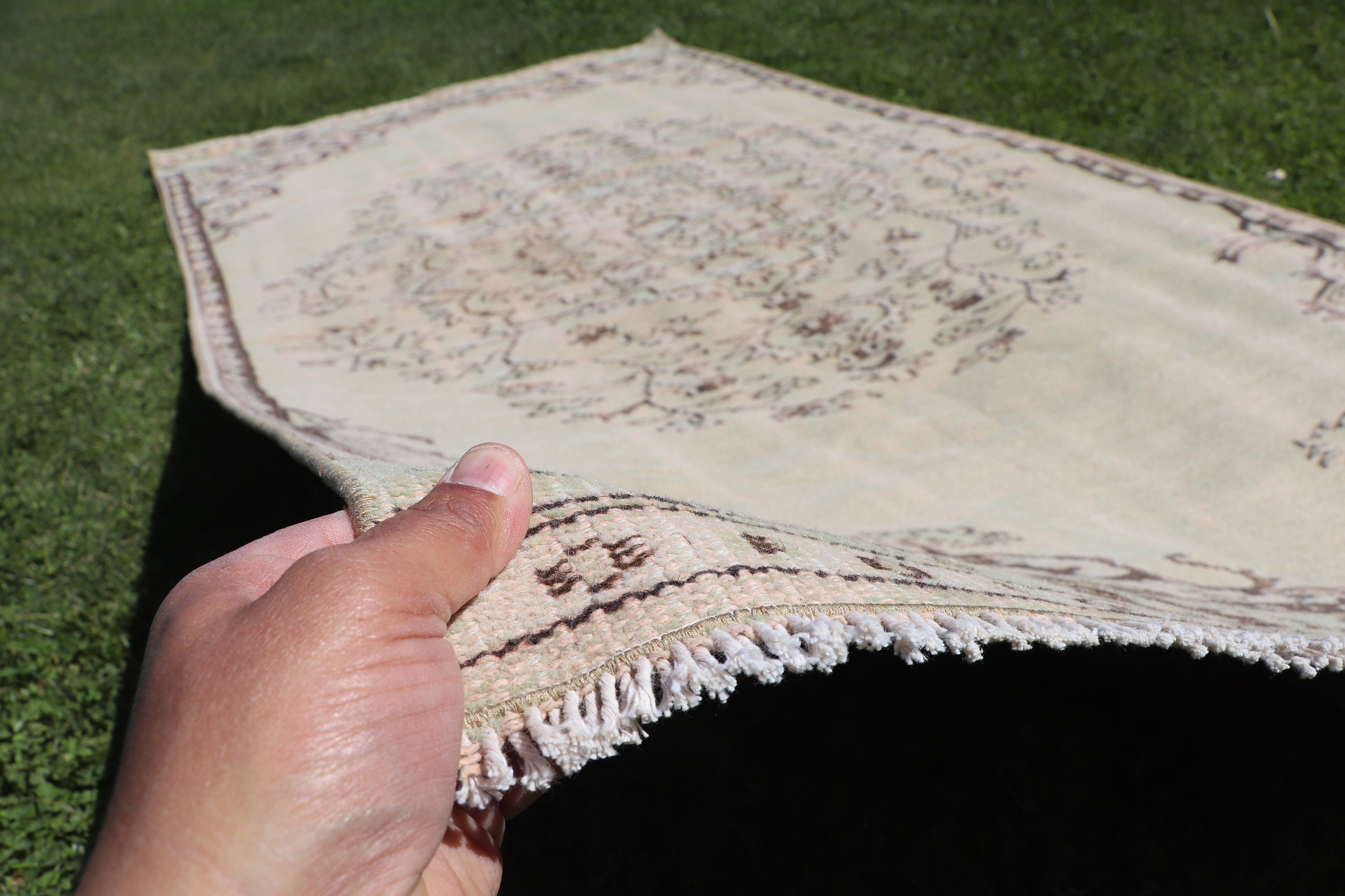 Yemek Odası Halıları, Geometrik Halılar, Vintage Halı, Nötr Halı, Yeşil Ev Dekorasyonu Halıları, 4.5x9.1 ft Büyük Halı, Türk Halısı, Oturma Odası Halısı