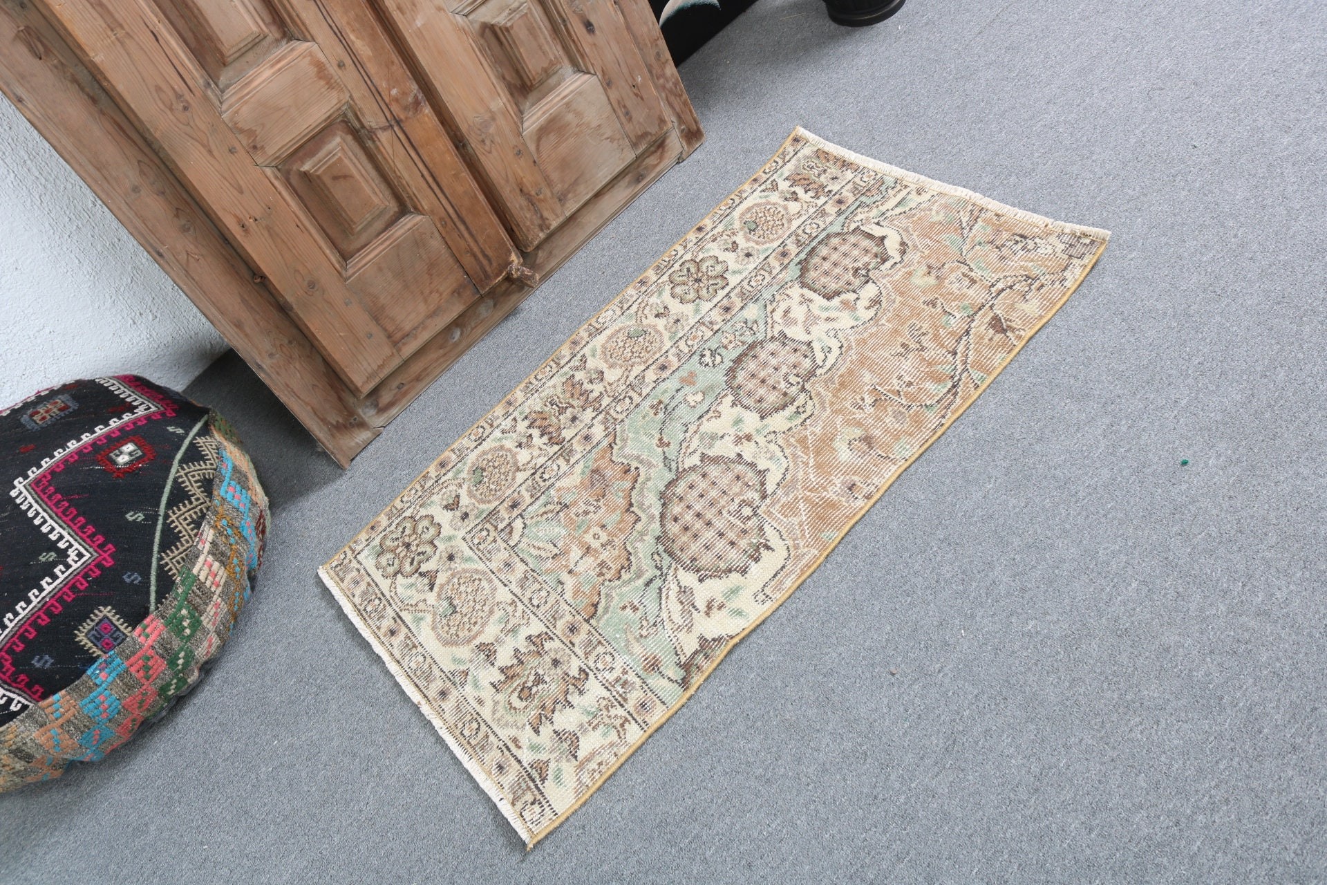 Araba Paspası Halıları, Giriş Halıları, Bej Oryantal Halılar, Araba Paspas Halıları, Türk Halıları, Oryantal Halı, 2x3,6 ft Küçük Halı, Boho Halıları, Vintage Halılar