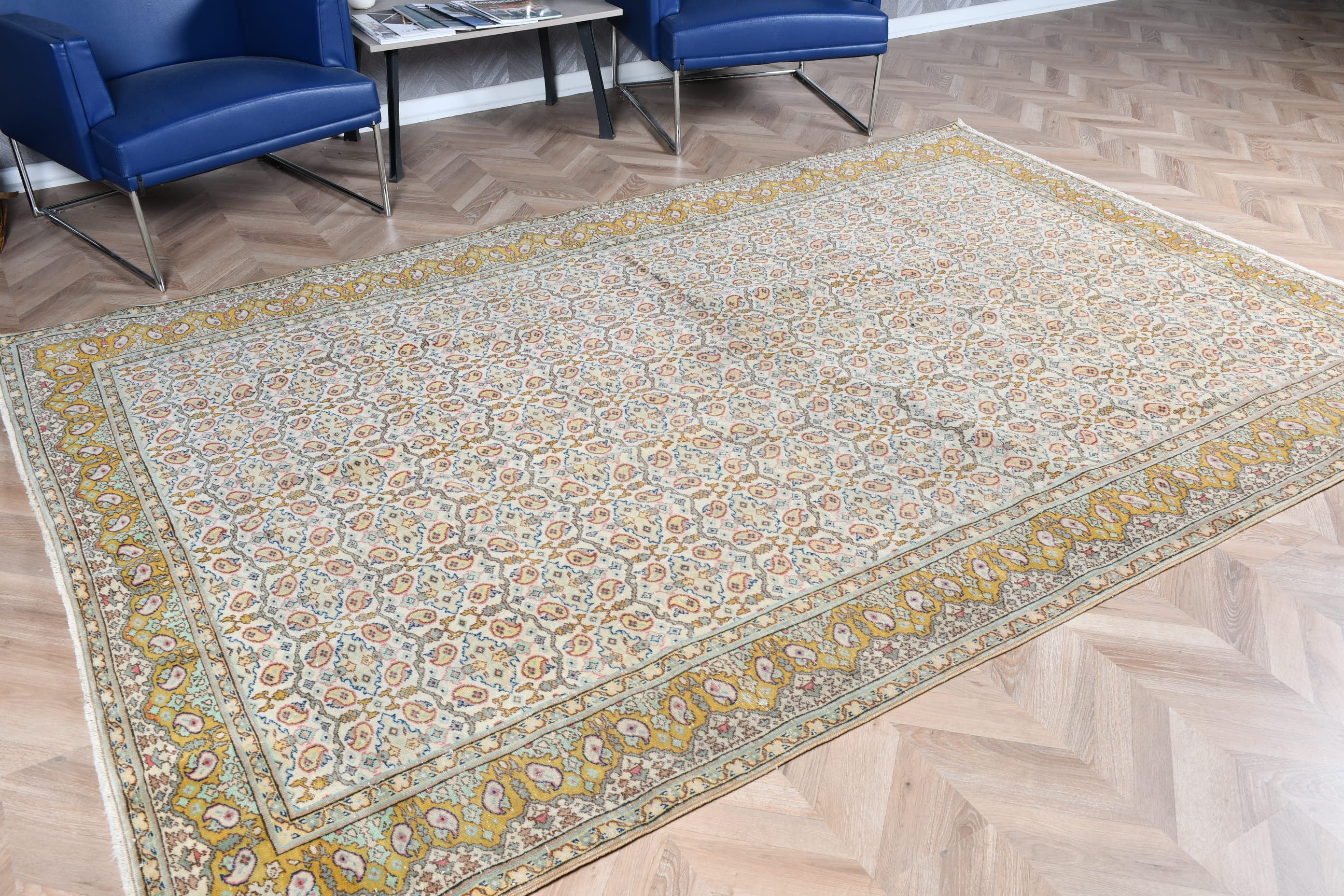 Beige Antique Rug, Eclectic Rug, Vintage Rug, Home Decor Rug, Salon Rug, Bedroom Rug, Turkish Rug, 6.4x9.6 ft Large Rug, Dining Room Rugs