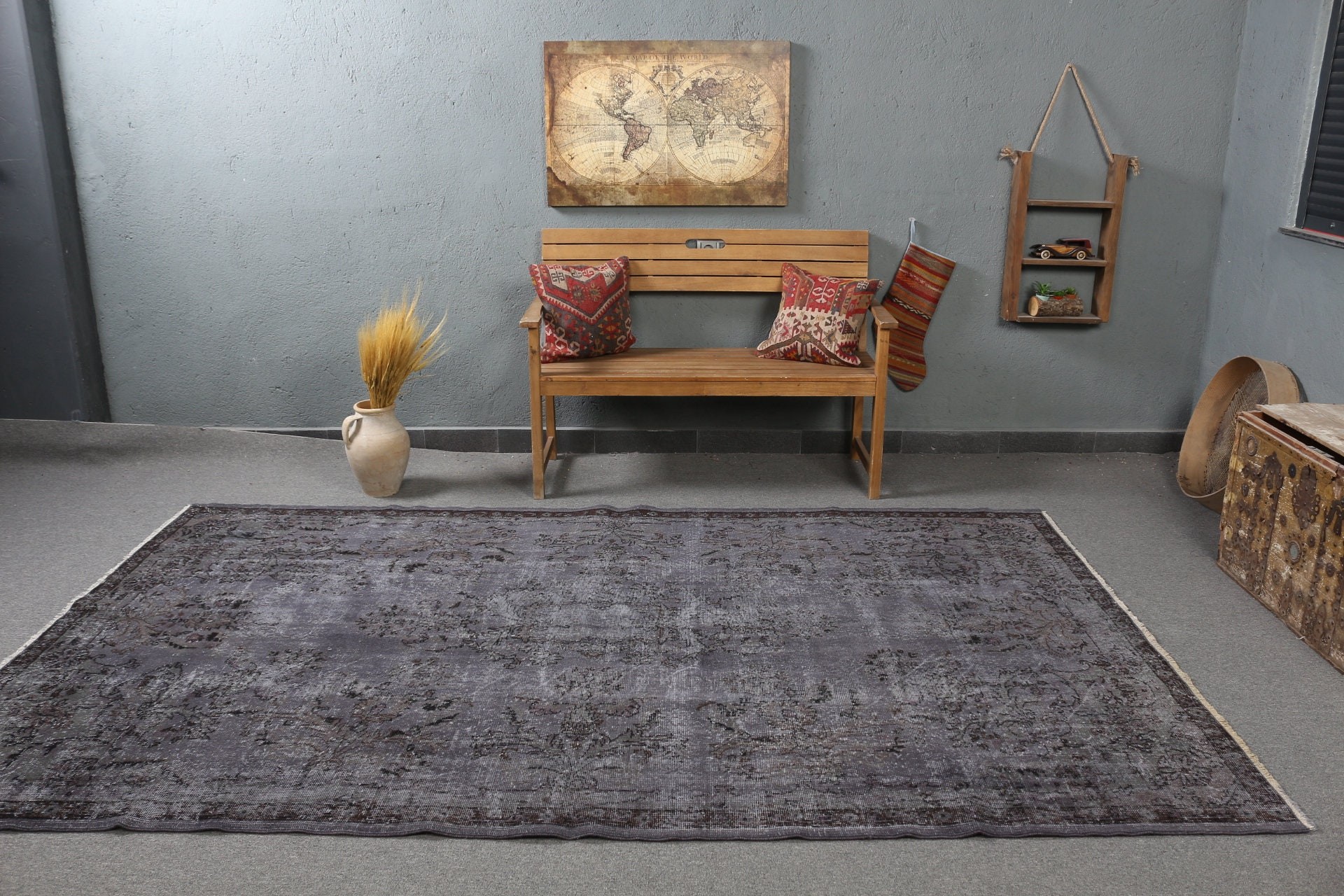 Living Room Rug, Antique Rugs, Gray Antique Rug, Vintage Rug, Turkish Rug, 6.1x9.9 ft Large Rugs, Bedroom Rug, Abstract Rug