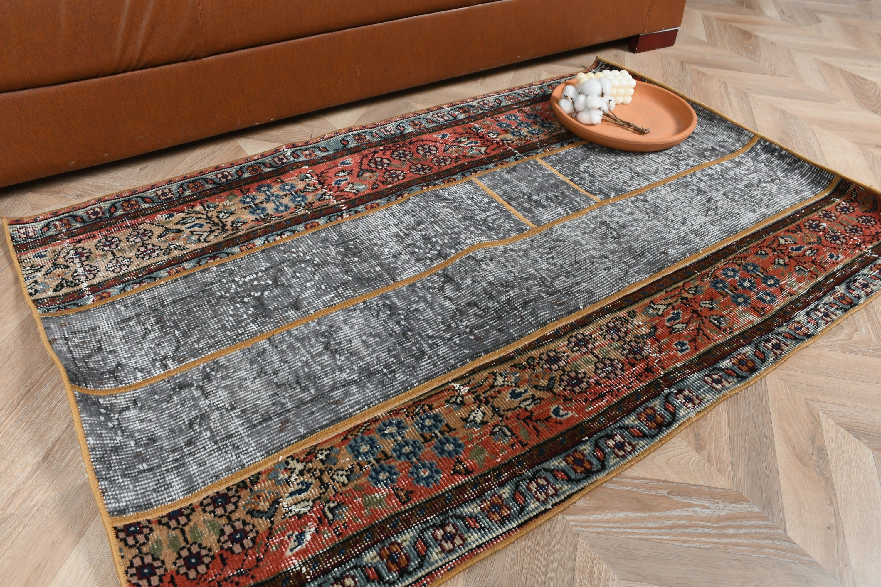 Vintage Rug, Floor Rug, Cute Bath Mat Rug, Gray  2.9x4.4 ft Small Rugs, Turkish Rugs, Door Mat Rug, Kitchen Rug