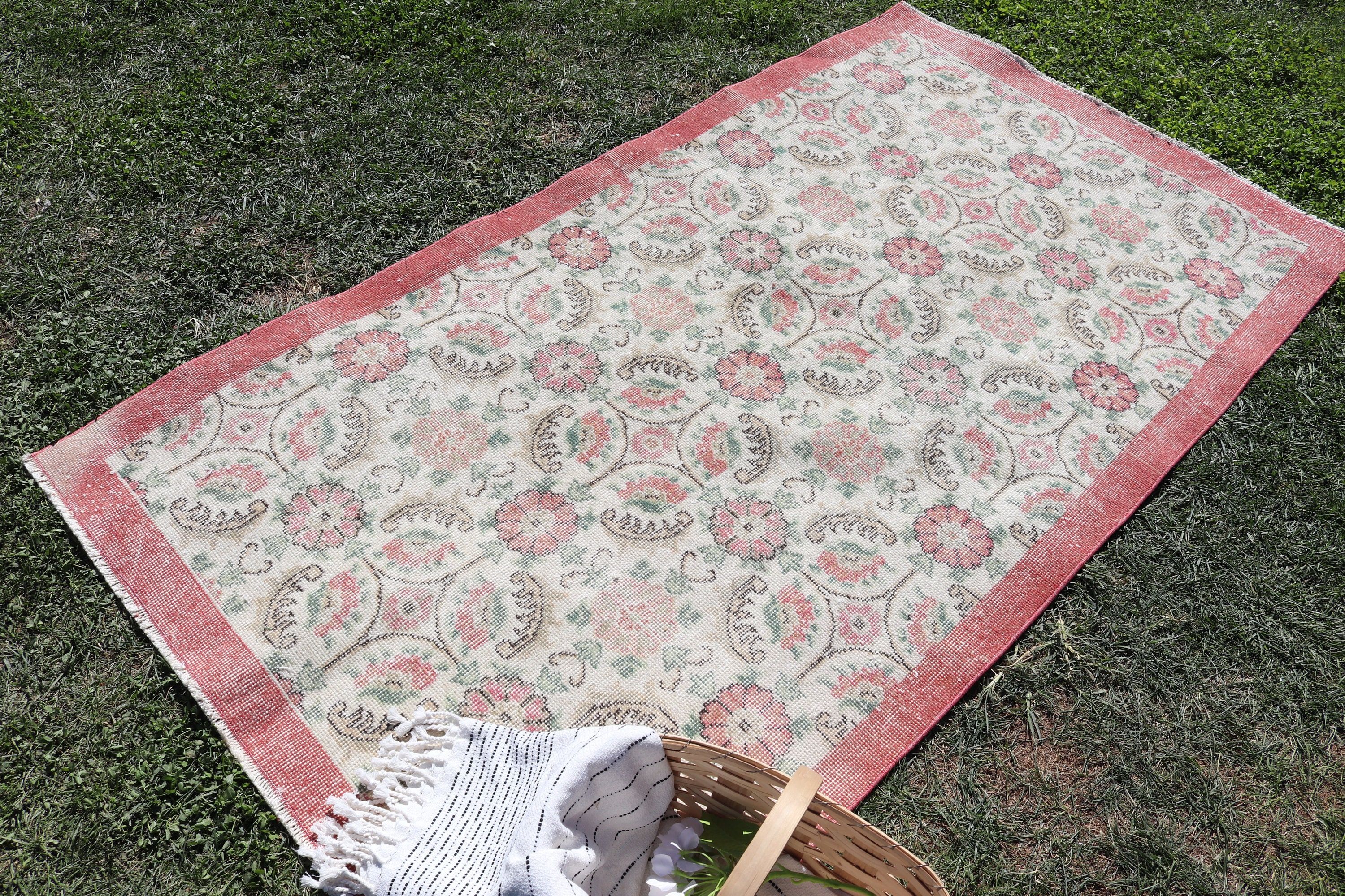 3,7x6,6 ft Alan Halısı, İç Mekan Halısı, Etnik Halılar, Açıklama Halıları, Bej Boho Halısı, Boho Halısı, Vintage Halı, Oushak Bölgesi Halıları, Türk Halısı