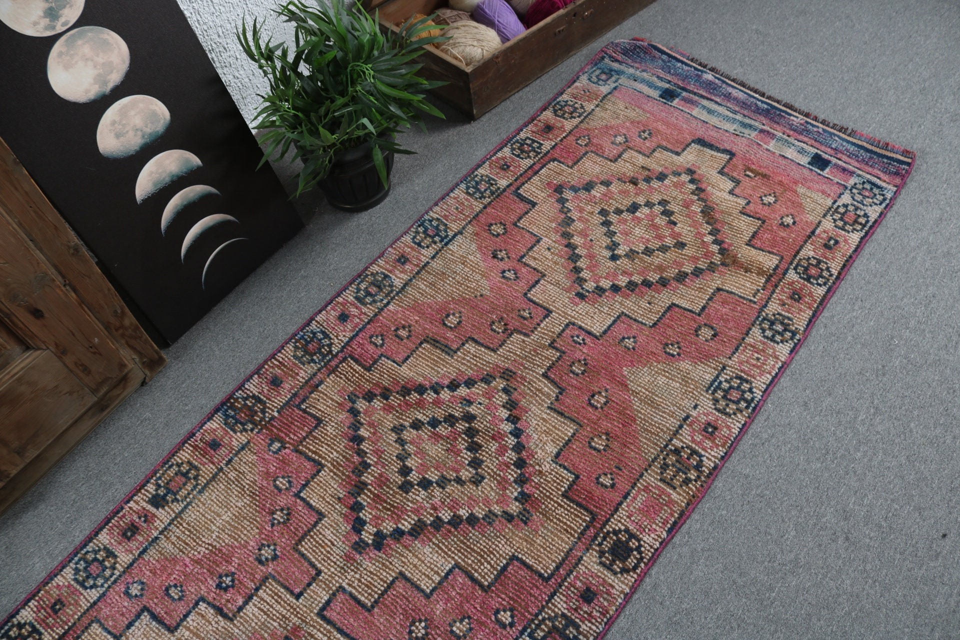 Mutfak Halıları, Boho Halıları, Vintage Halı, El Dokuma Halı, Türk Halıları, Türkiye Halısı, Pembe 2.7x9.5 ft Runner Halıları, Koridor Halıları