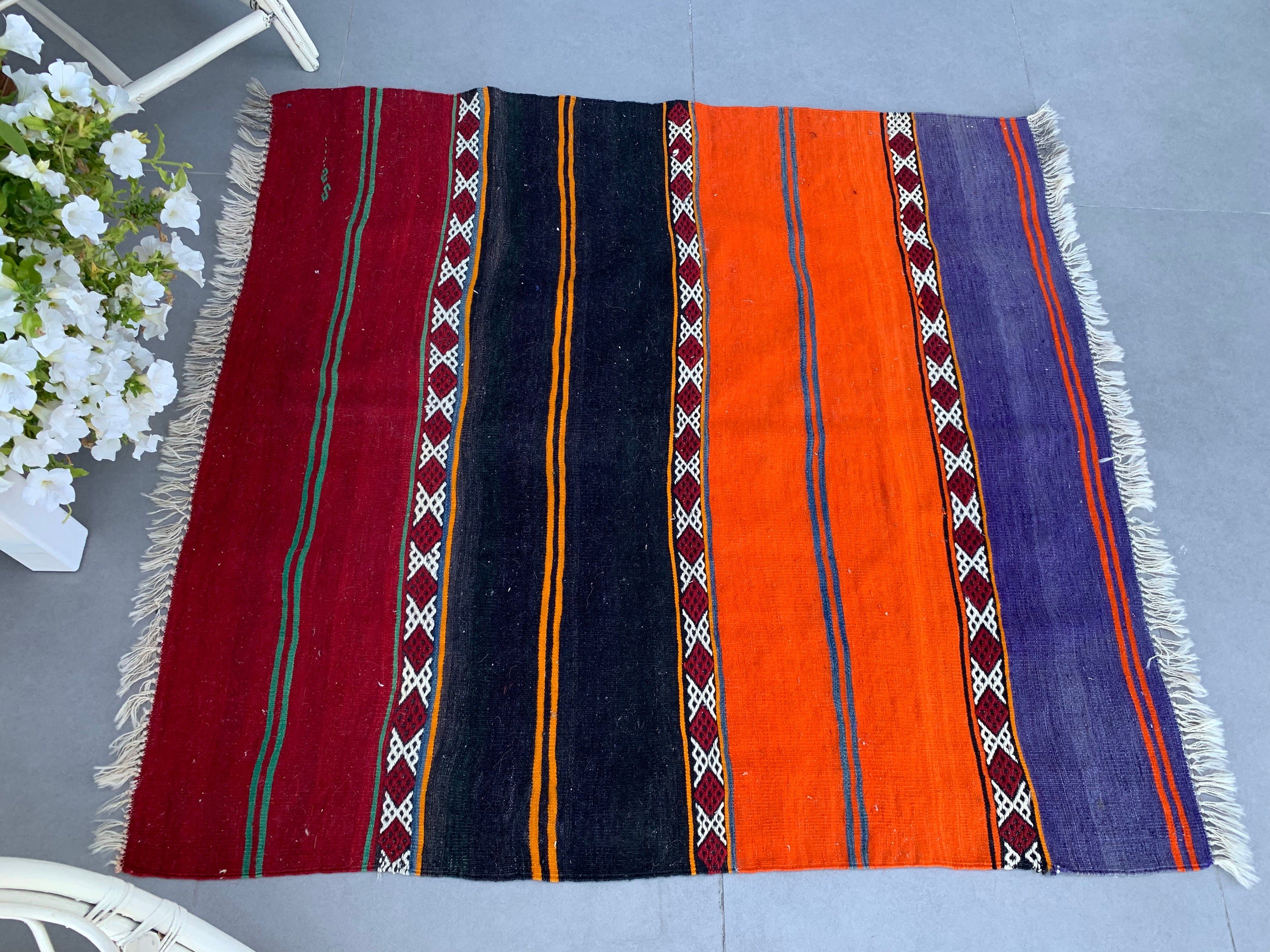 Kilim, Yatak Odası Halısı, Mutfak Halısı, Türk Halısı, Turuncu 4x4.2 ft Accent Halı, Vintage Halı, Doğal Halı, Oushak Halısı, Oryantal Halılar