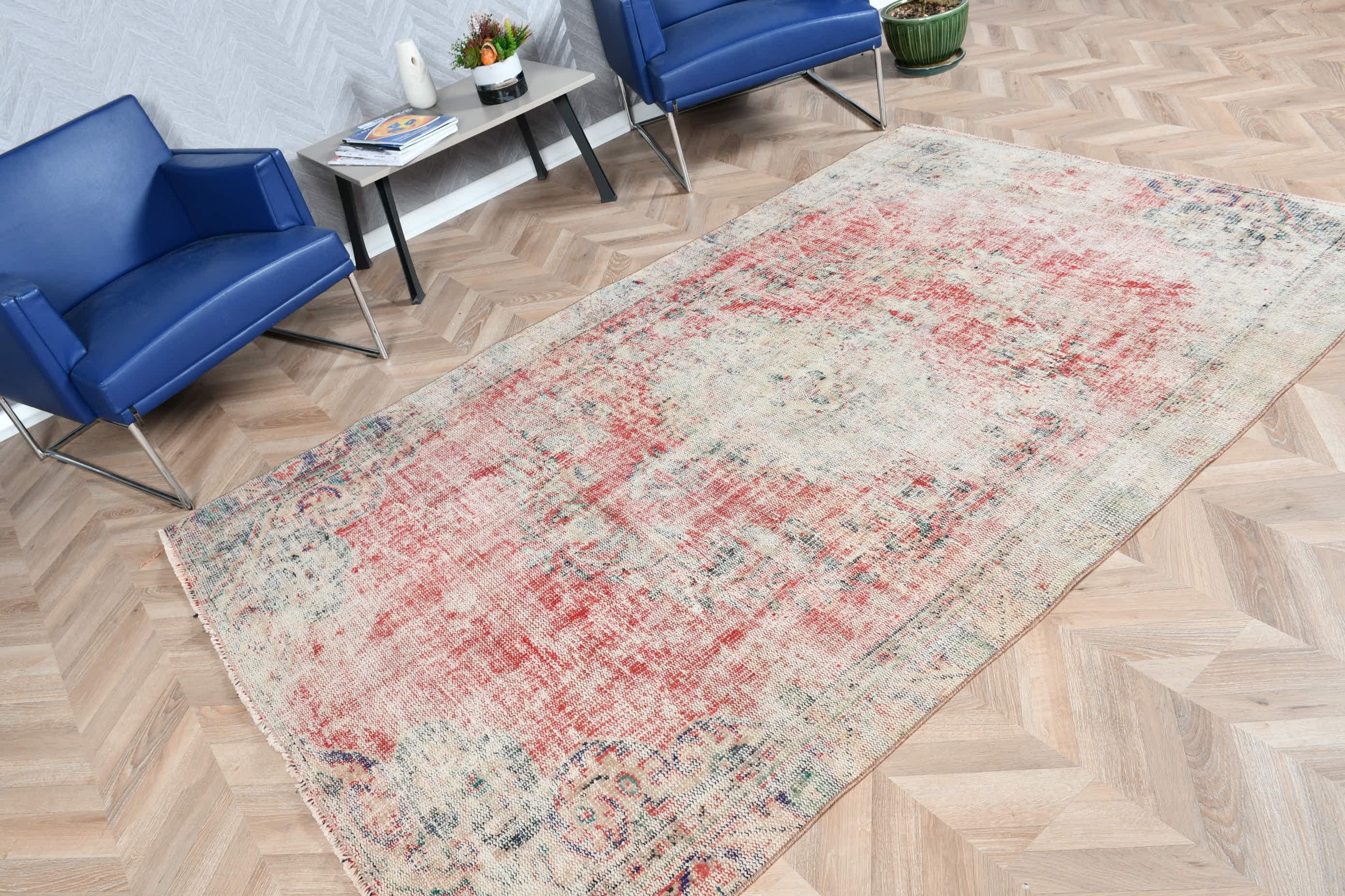 Home Decor Rug, Salon Rug, Living Room Rug, Red Oriental Rug, Vintage Rug, Rugs for Salon, Turkish Rug, Floor Rug, 5.1x8.2 ft Large Rugs