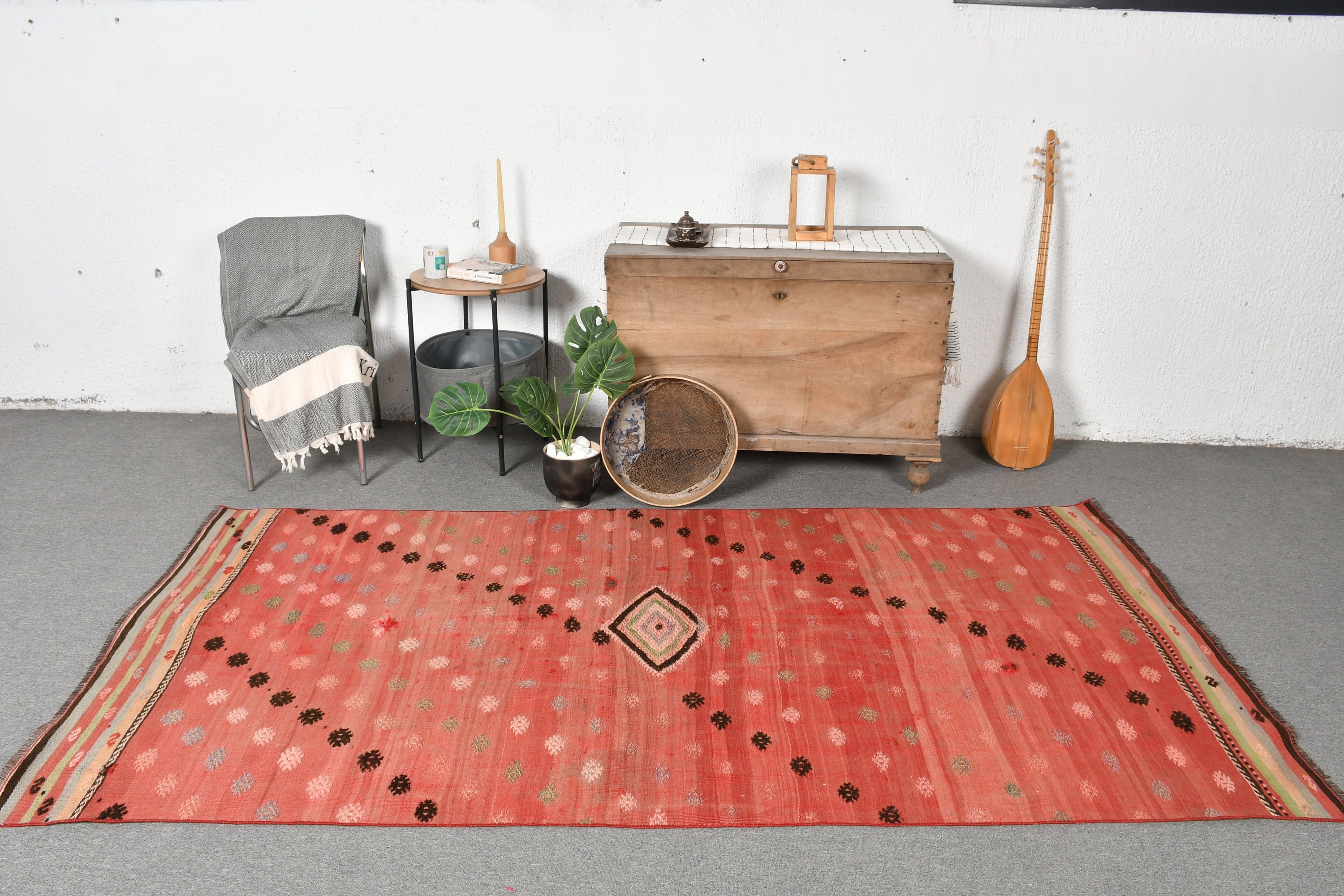 Old Rug, Oushak Rug, Red Oriental Rug, Vintage Rug, Kilim, Rugs for Kitchen, Nursery Rug, Anatolian Rug, Turkish Rug, 4.4x8.6 ft Area Rug