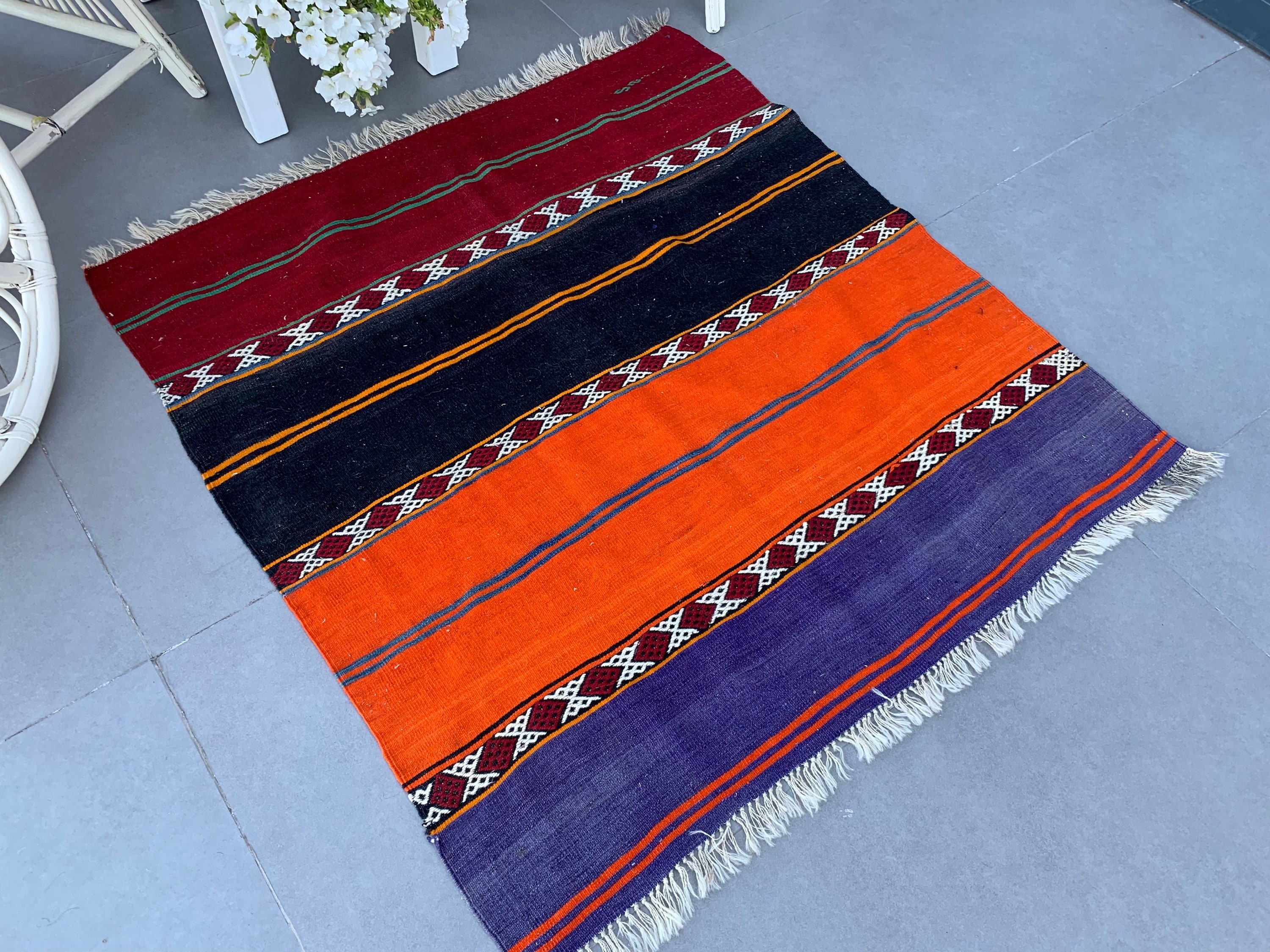 Kilim, Bedroom Rug, Kitchen Rug, Turkish Rug, Orange  4x4.2 ft Accent Rug, Vintage Rug, Natural Rug, Oushak Rug, Oriental Rugs