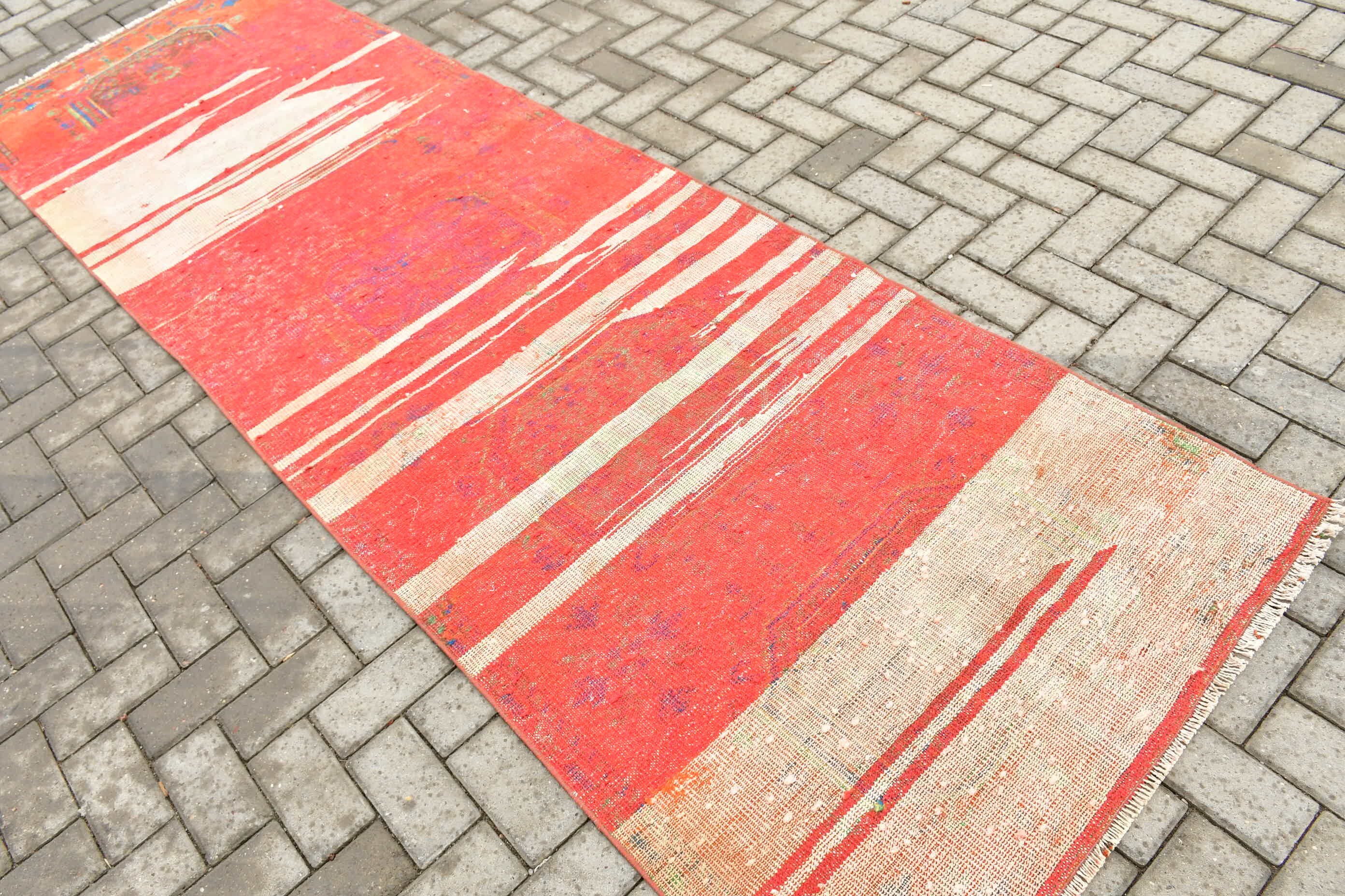 Red Moroccan Rugs, Rugs for Corridor, Art Rug, Vintage Rug, Wool Rug, Hallway Rug, Turkish Rug, 3.3x10.6 ft Runner Rug, Floor Rugs, Old Rug