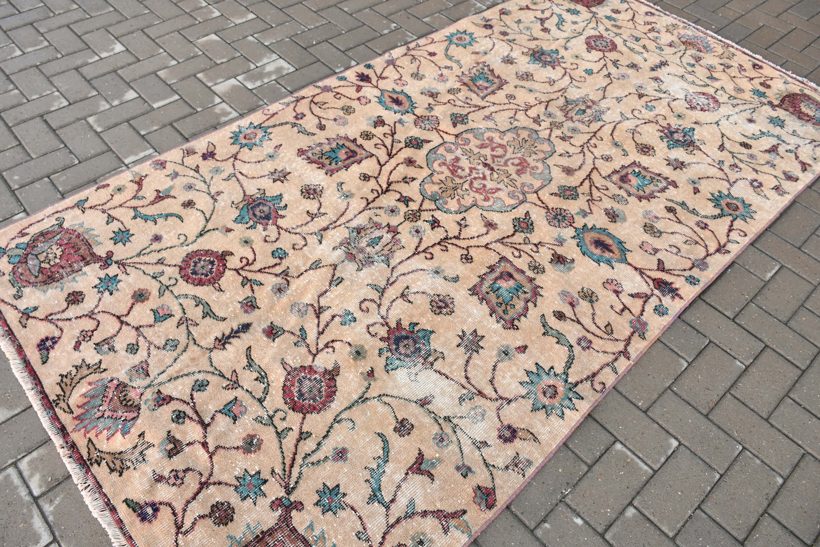 Kahverengi Oryantal Halı, Salon Halıları, Türk Halıları, Oturma Odası Halıları, Fas Halısı, Vintage Halı, Etnik Halılar, 4,6x9 ft Büyük Halılar