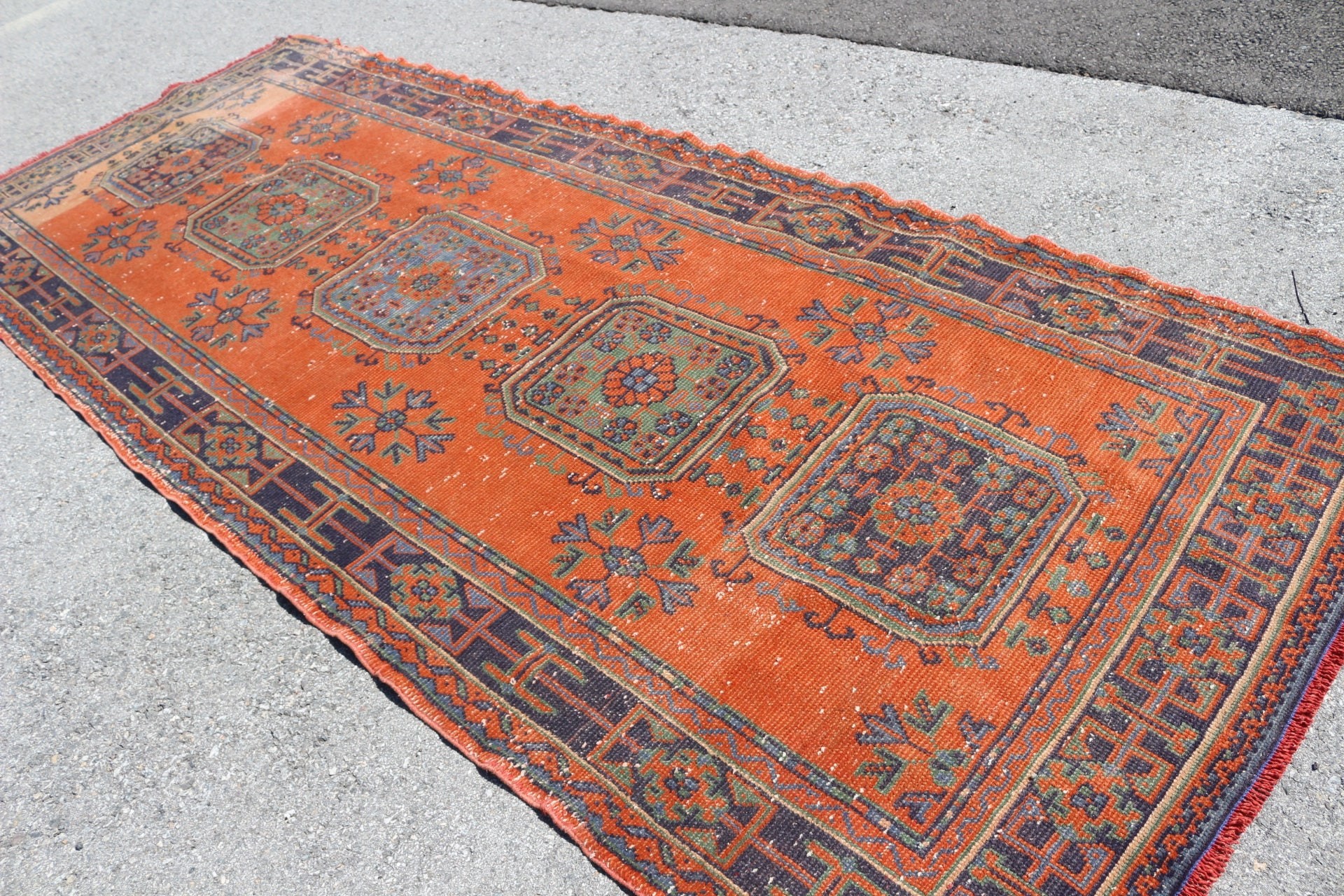 Soluk Halı, Salon Halısı, Mavi Mutfak Halıları, Oturma Odası Halıları, Türk Halıları, Vintage Halı, Oushak Halıları, 4.7x11.7 ft Büyük Halılar, Antika Halı