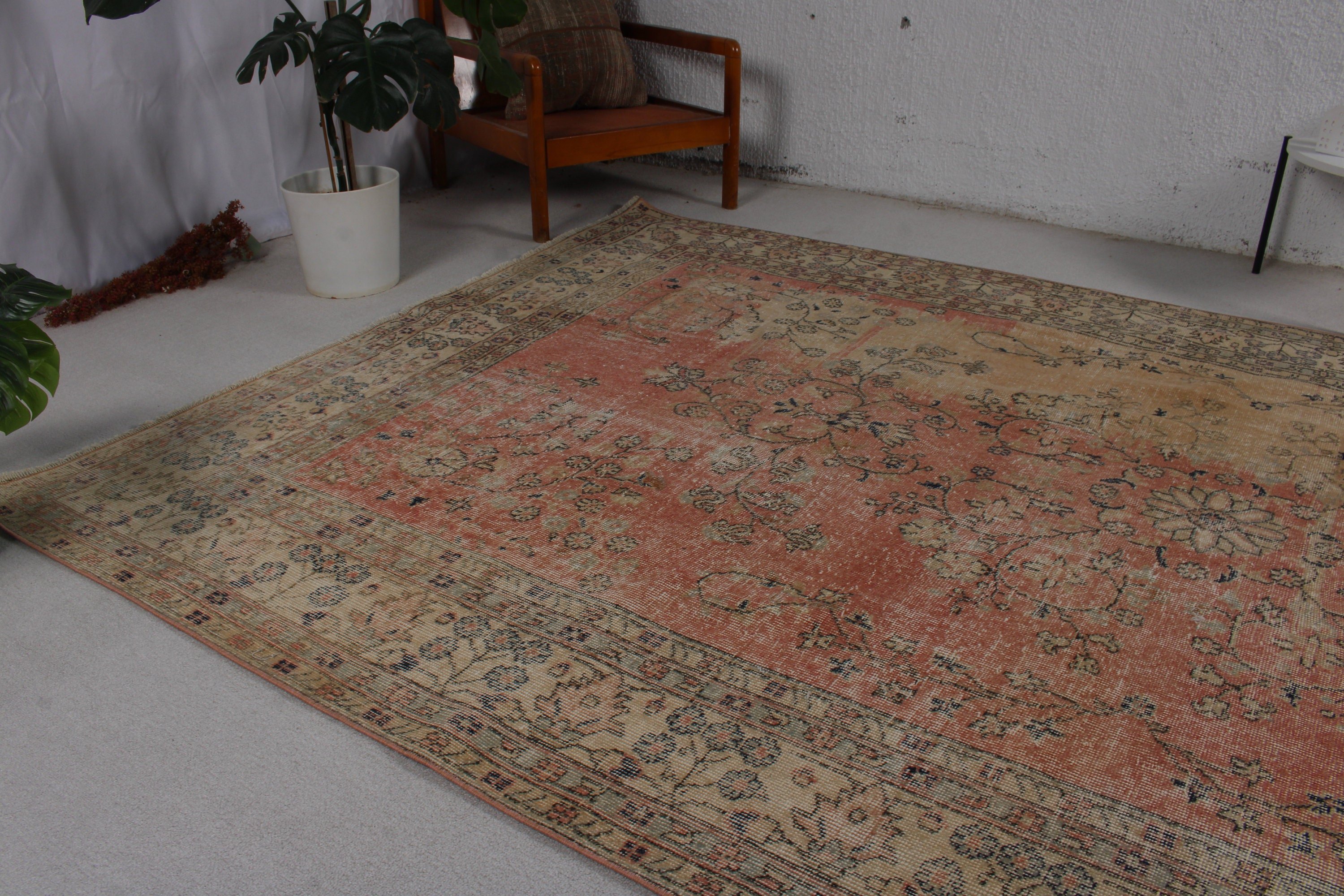 Dining Room Rugs, Turkish Rugs, Home Decor Rug, Vintage Rugs, 6.9x11.2 ft Oversize Rug, Wool Rug, Saloon Rugs, Red Modern Rug, Boho Rug