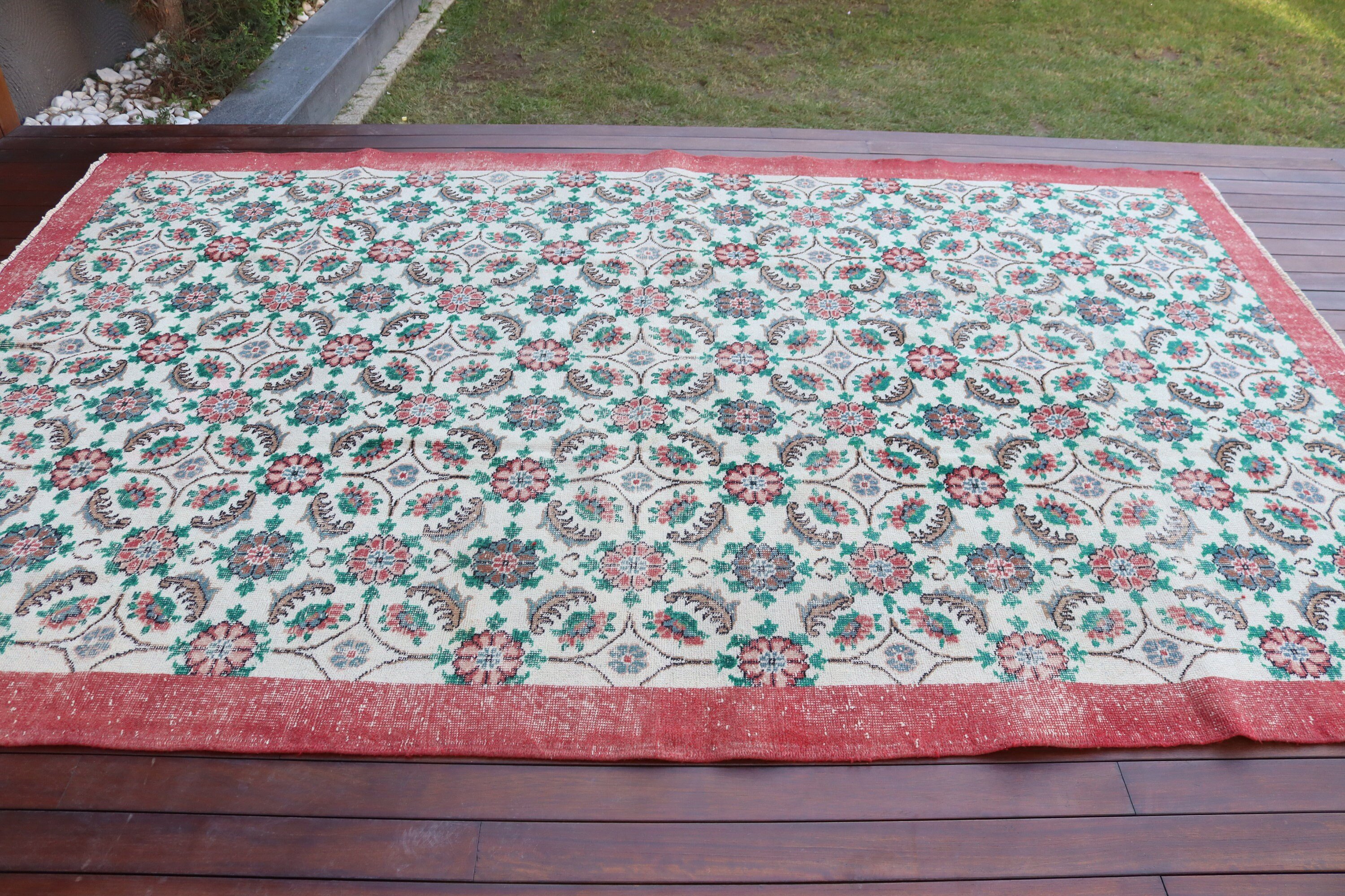 Beyaz Yatak Odası Halıları, Vintage Halılar, Yemek Odası Halıları, 6.7x10.6 ft Büyük Boy Halılar, Boho Halı, Vintage Dekor Halı, Ev Dekorasyonu Halısı, Türk Halıları