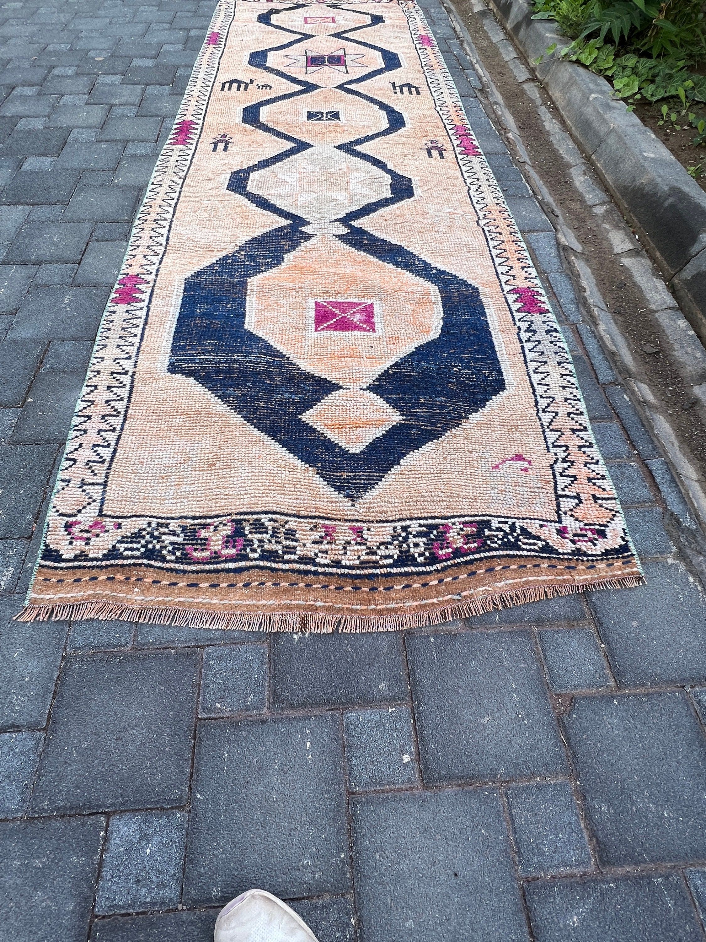 Orange  3.5x11.4 ft Runner Rug, Kitchen Rug, Old Rug, Vintage Rug, Rugs for Hallway, Turkish Rug, Bedroom Rug, Moroccan Rugs