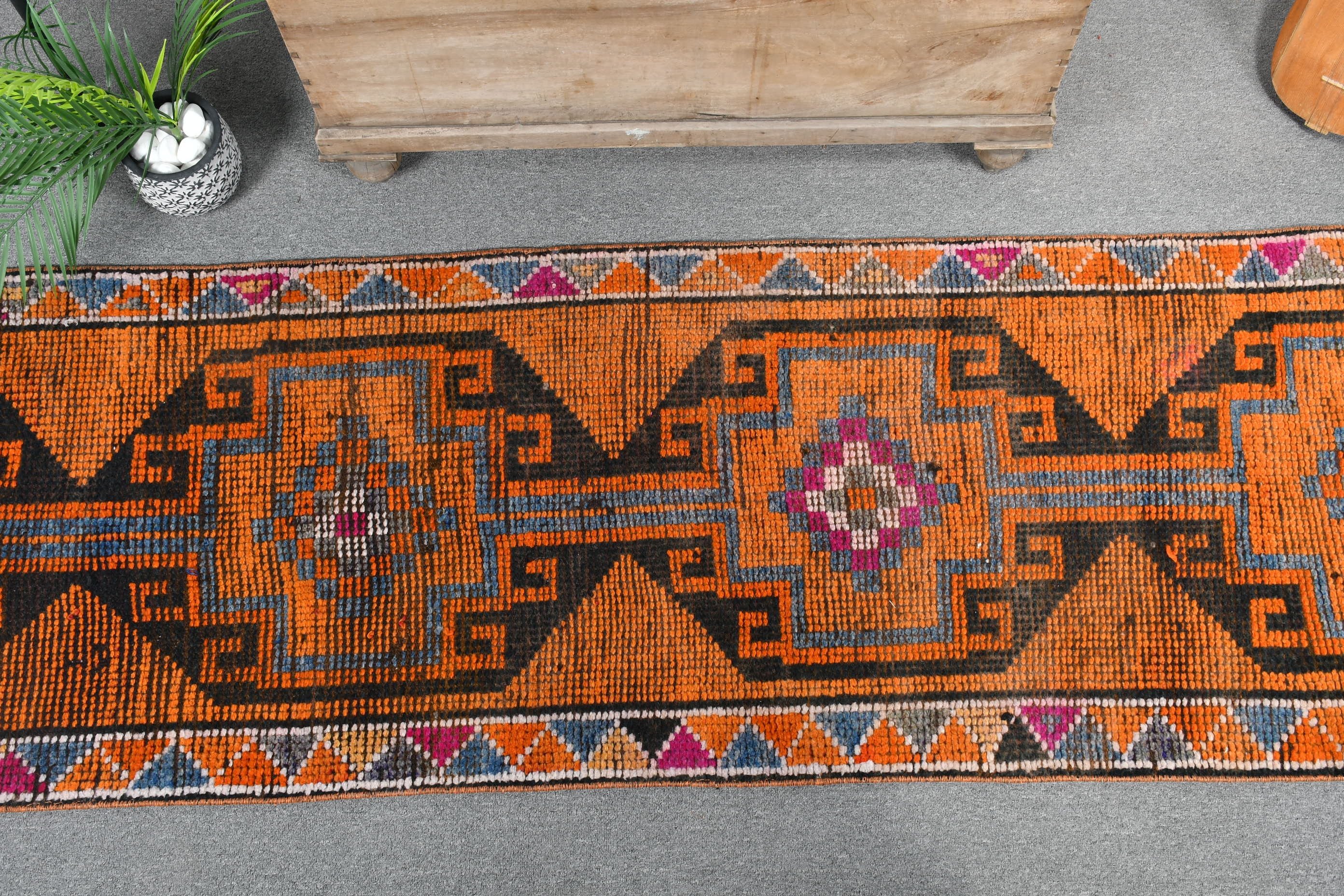 Orange Floor Rug, Floor Rug, Turkish Rug, Vintage Rug, Anatolian Rug, 2.6x10.6 ft Runner Rugs, Rugs for Kitchen, Hallway Rugs, Kitchen Rug