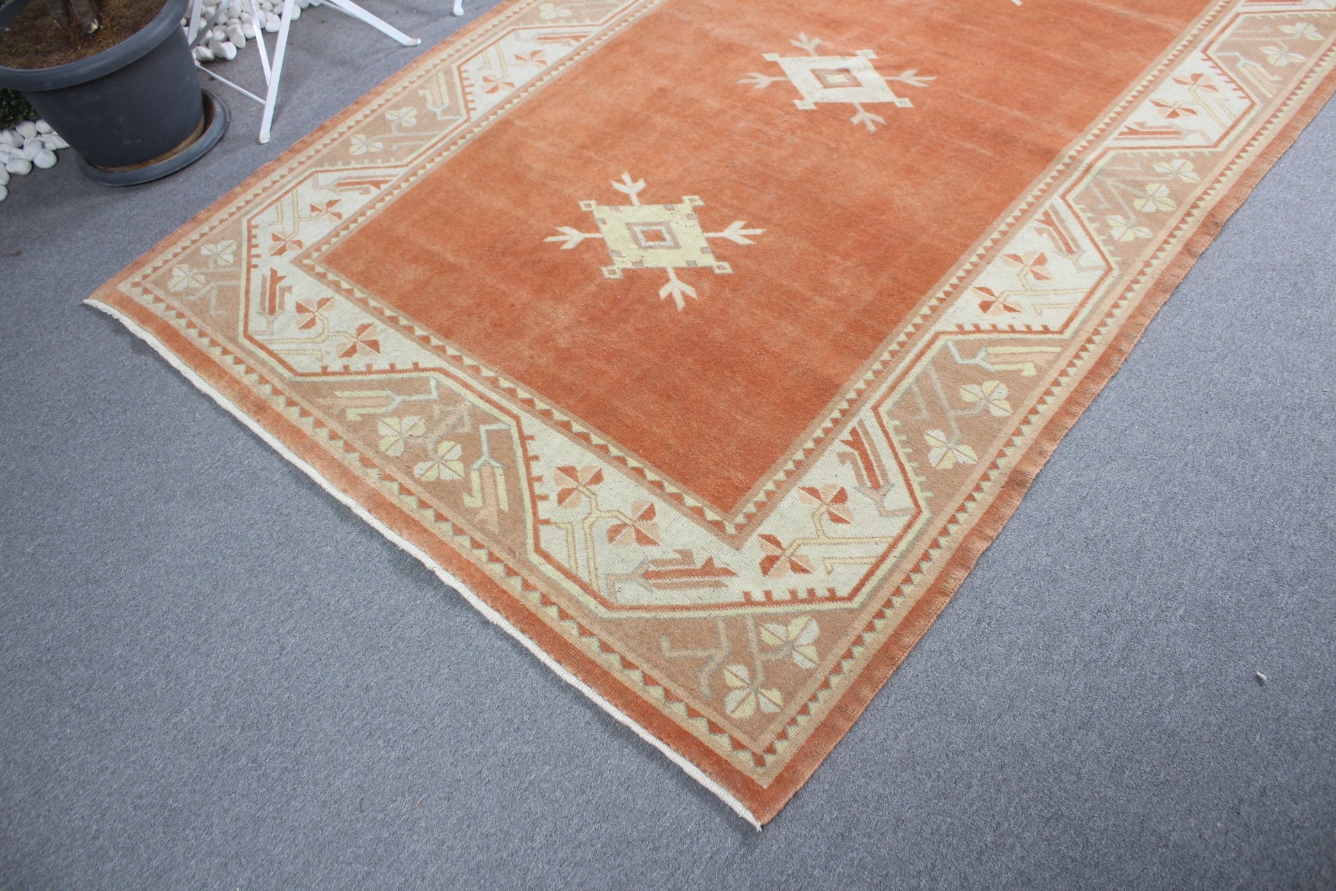 Turkish Rug, Kitchen Rug, 5.2x8.1 ft Large Rugs, Cool Rug, Vintage Rug, Vintage Decor Rug, Salon Rug, Orange Oushak Rugs, Living Room Rugs