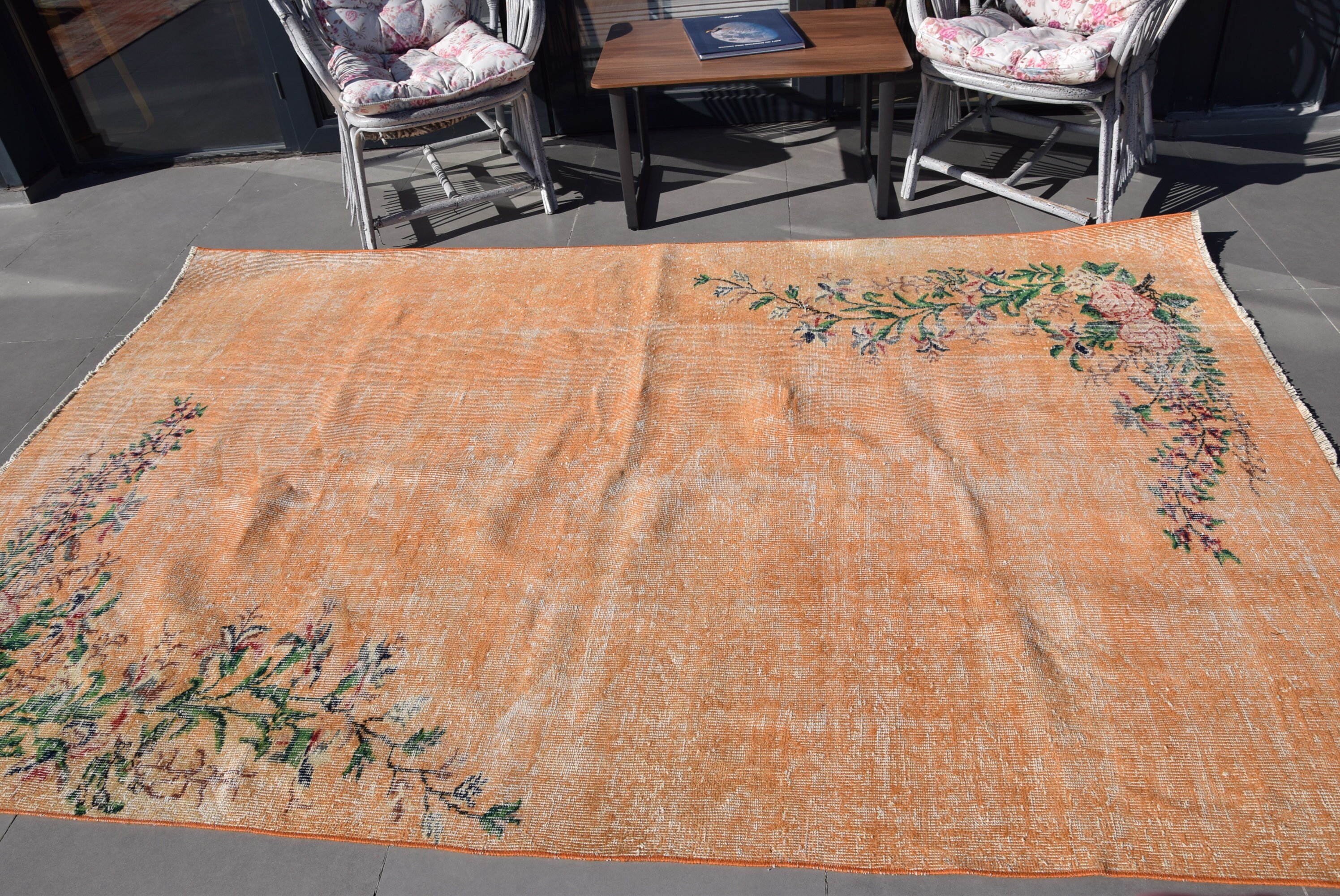 Rugs for Salon, Turkish Rugs, Oushak Rug, Bedroom Rug, Dining Room Rug, 5.7x9 ft Large Rug, Vintage Rug, Orange Kitchen Rugs, Kitchen Rug