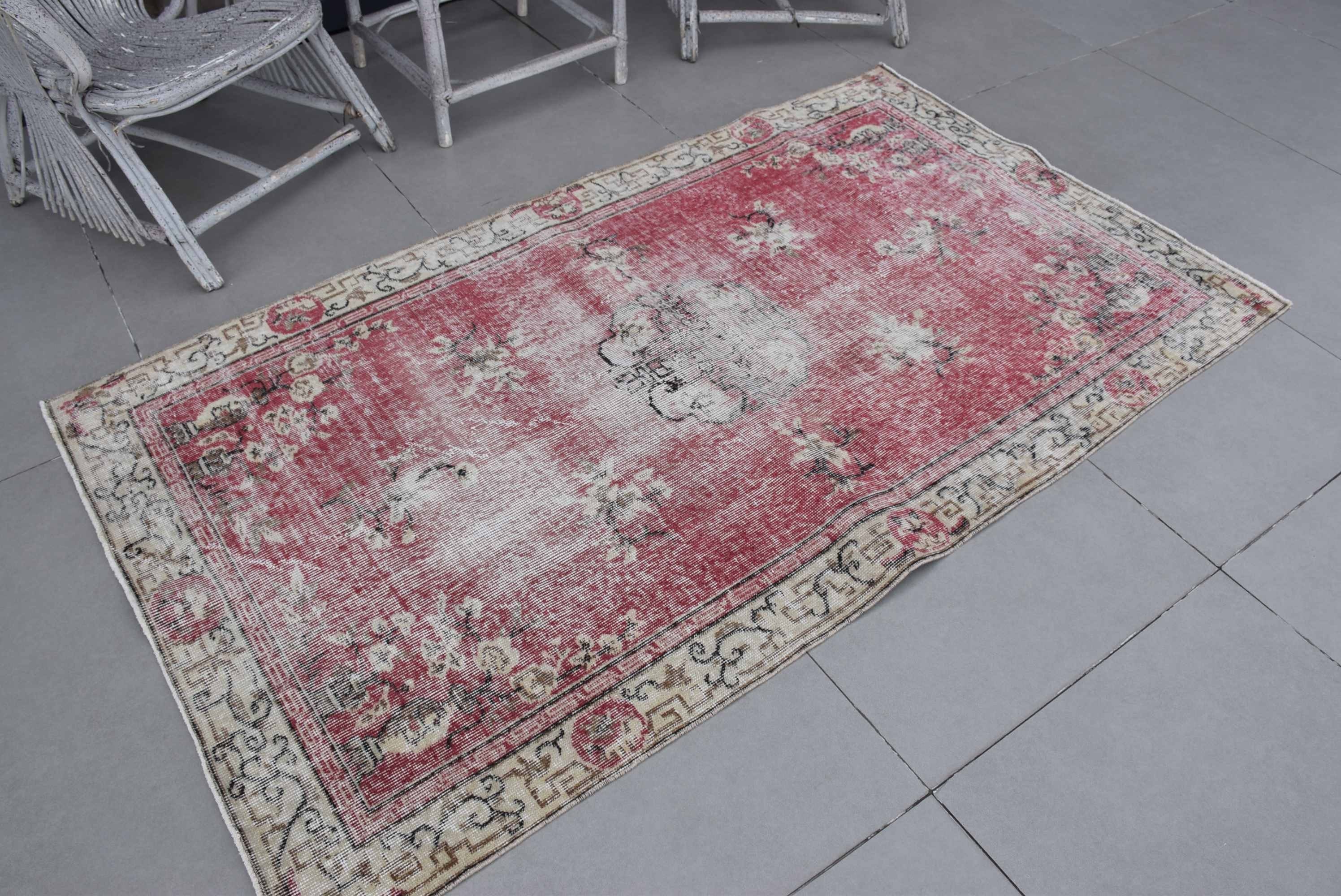 Anatolian Rugs, Turkish Rug, Oriental Rug, Dining Room Rugs, Ethnic Rug, Indoor Rug, 3.7x6.8 ft Area Rug, Red Moroccan Rugs, Vintage Rugs