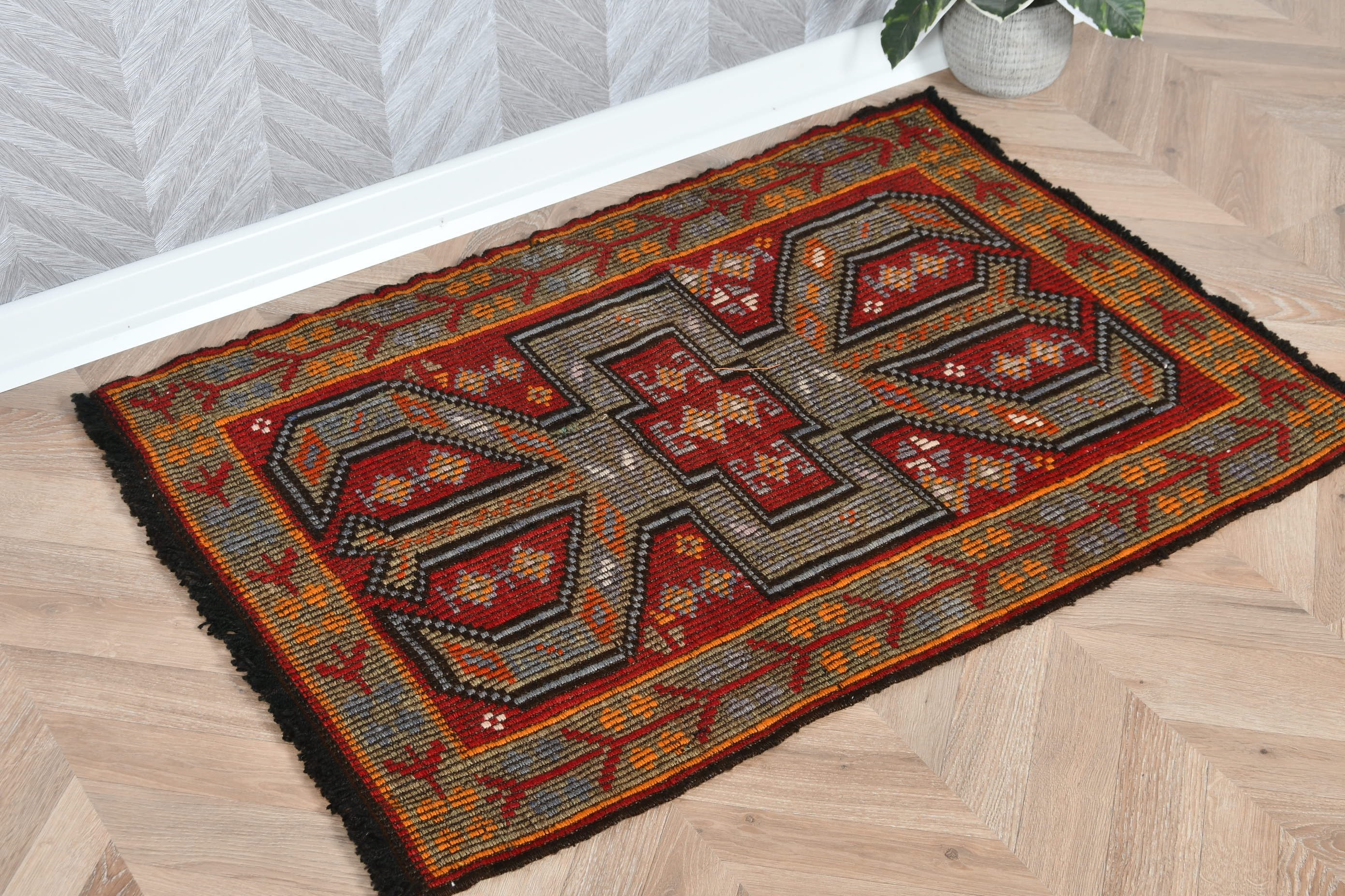 Wall Hanging Rug, Vintage Rug, Red Moroccan Rug, Boho Rug, Turkish Rug, Floor Rug, 2.4x3.3 ft Small Rug, Bedroom Rugs, Bathroom Rugs