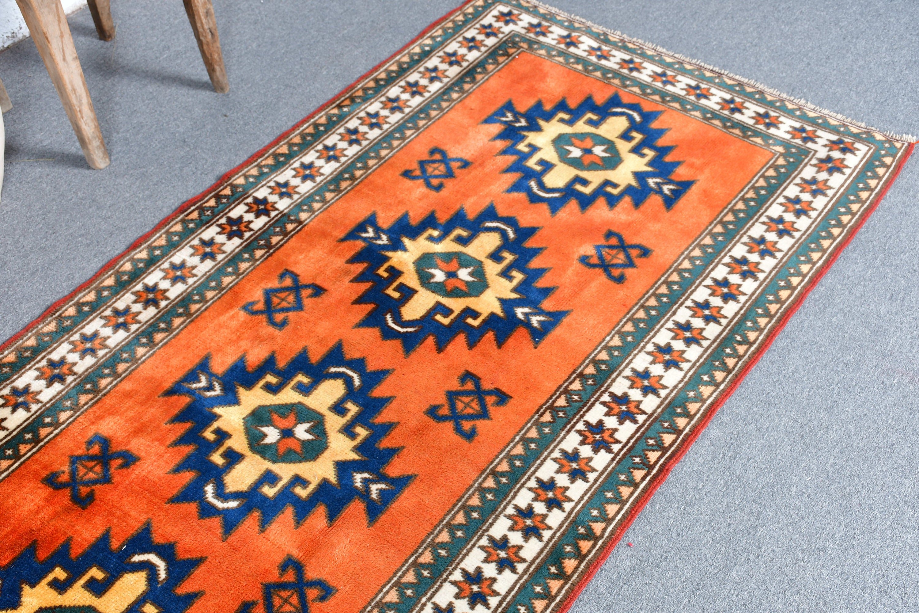 Moroccan Rug, Organic Rug, Turkish Rug, Orange Floor Rugs, Vintage Rugs, Kitchen Rug, Rugs for Kitchen, 3.1x11 ft Runner Rugs, Stair Rug