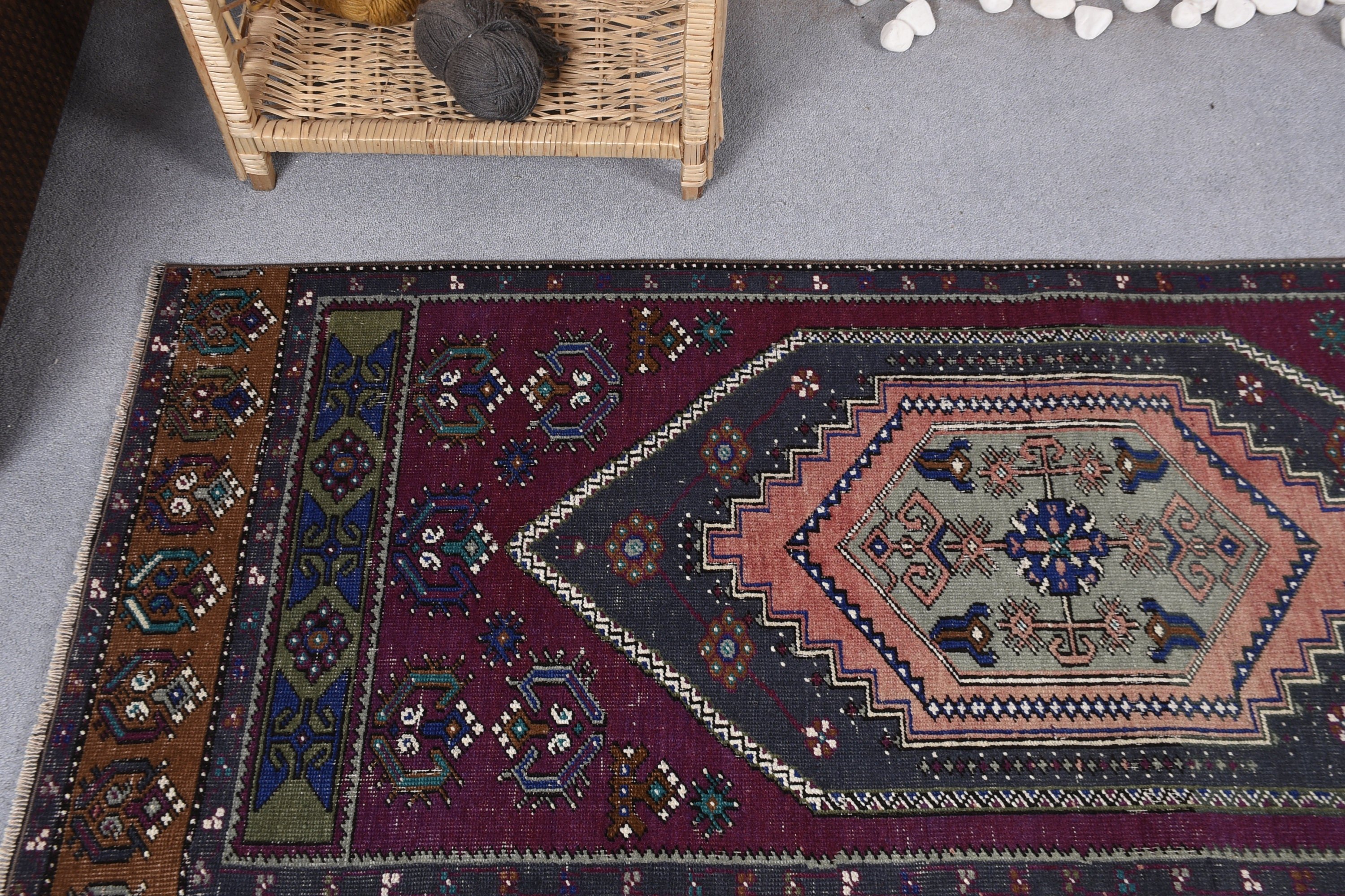 Mutfak Halıları, Havalı Halı, Koşucu Halıları, Vintage Halı, Oushak Halıları, Türk Halıları, 2,2x5,8 ft Runner Halısı, Mor Ev Dekorasyonu Halısı, Koridor Halısı