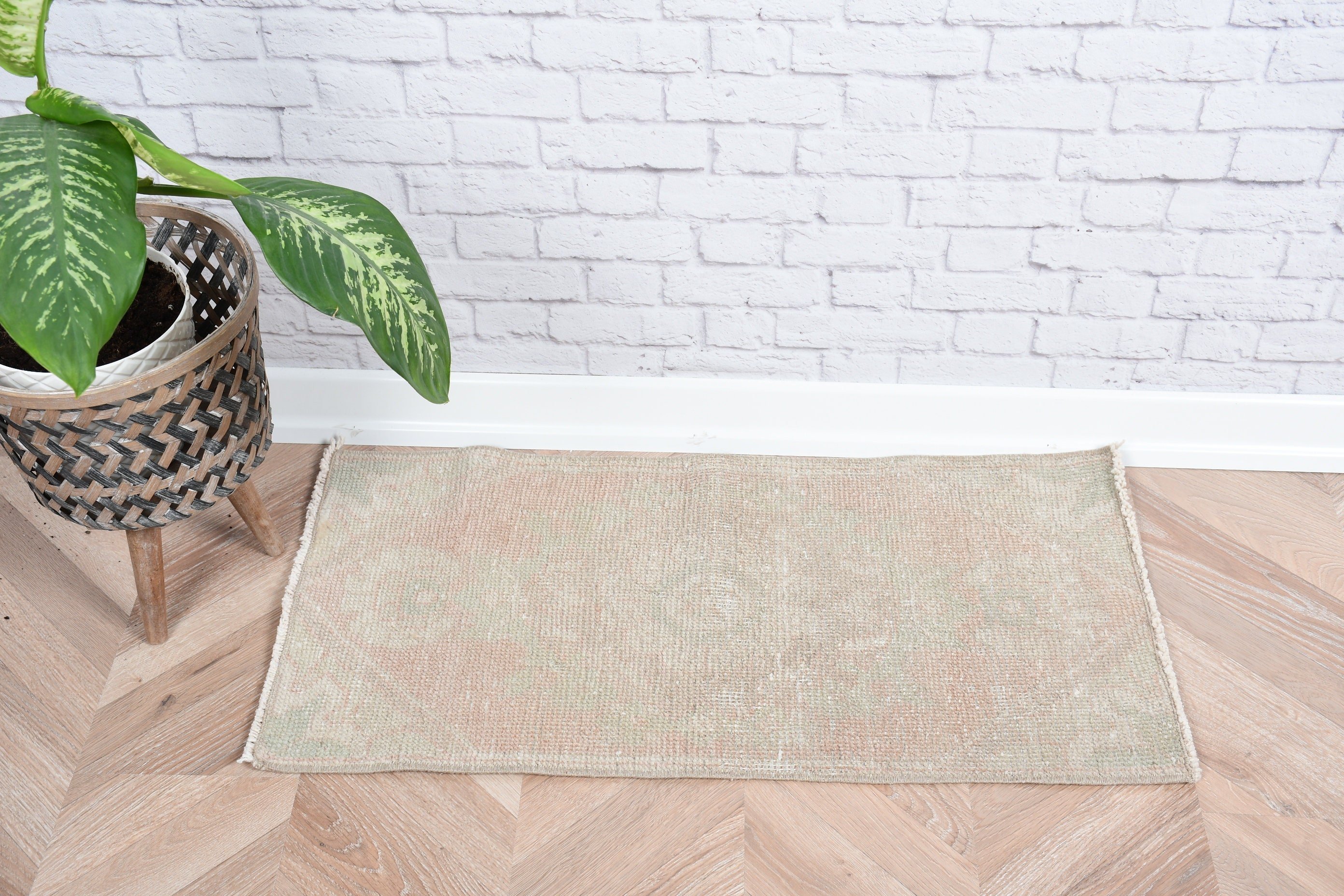 Moroccan Rug, Vintage Rugs, Orange Oriental Rug, Bath Rug, Bathroom Rug, Turkish Rugs, 1.3x2.6 ft Small Rugs, Floor Rugs, Rugs for Nursery