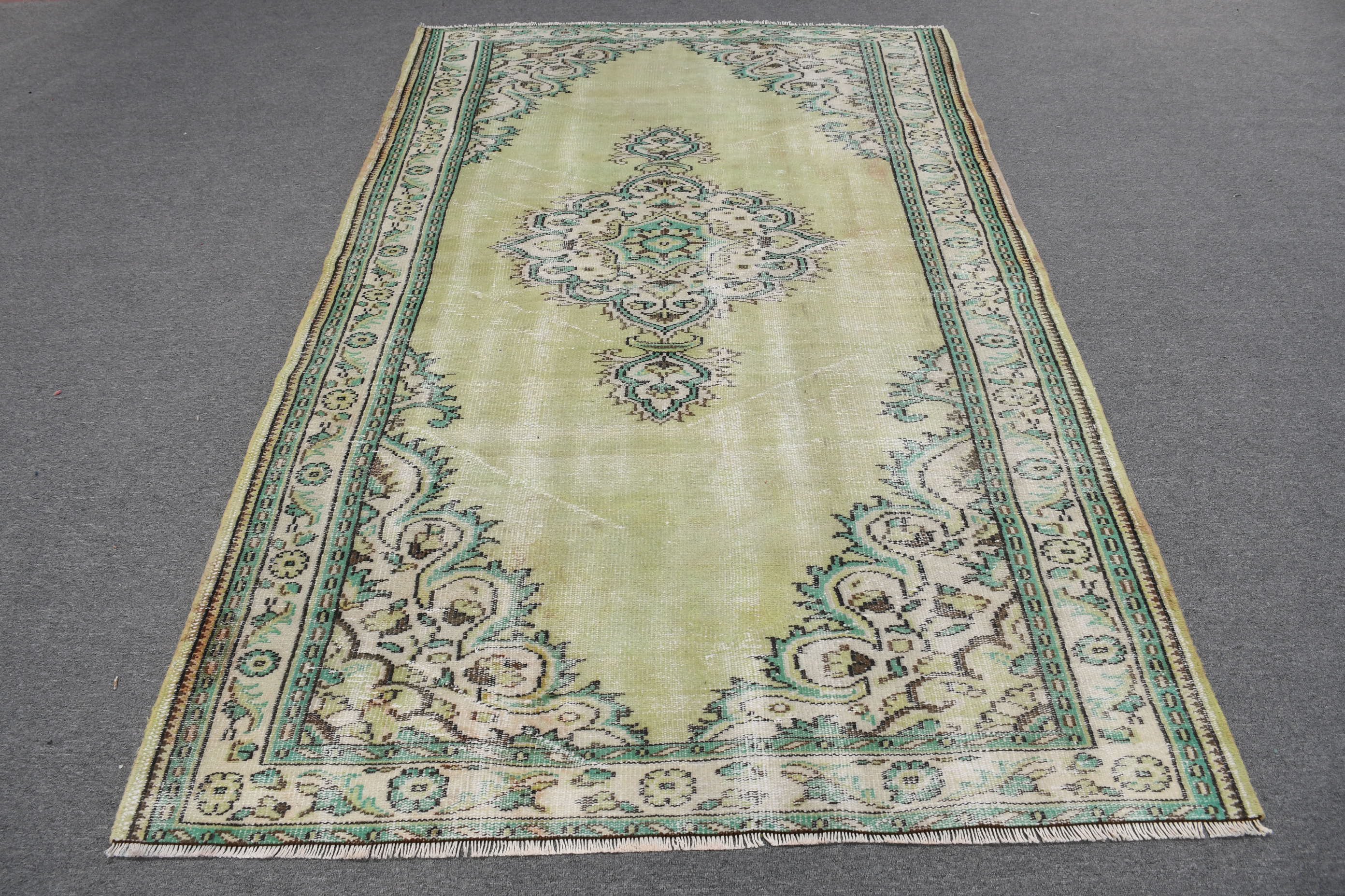 Yatak Odası Halıları, 5.2x8.7 ft Büyük Halı, Yeşil Antika Halı, Türk Halıları, Salon Halıları, Vintage Halı, Yün Halılar, Soğuk Halı, Yemek Odası Halısı