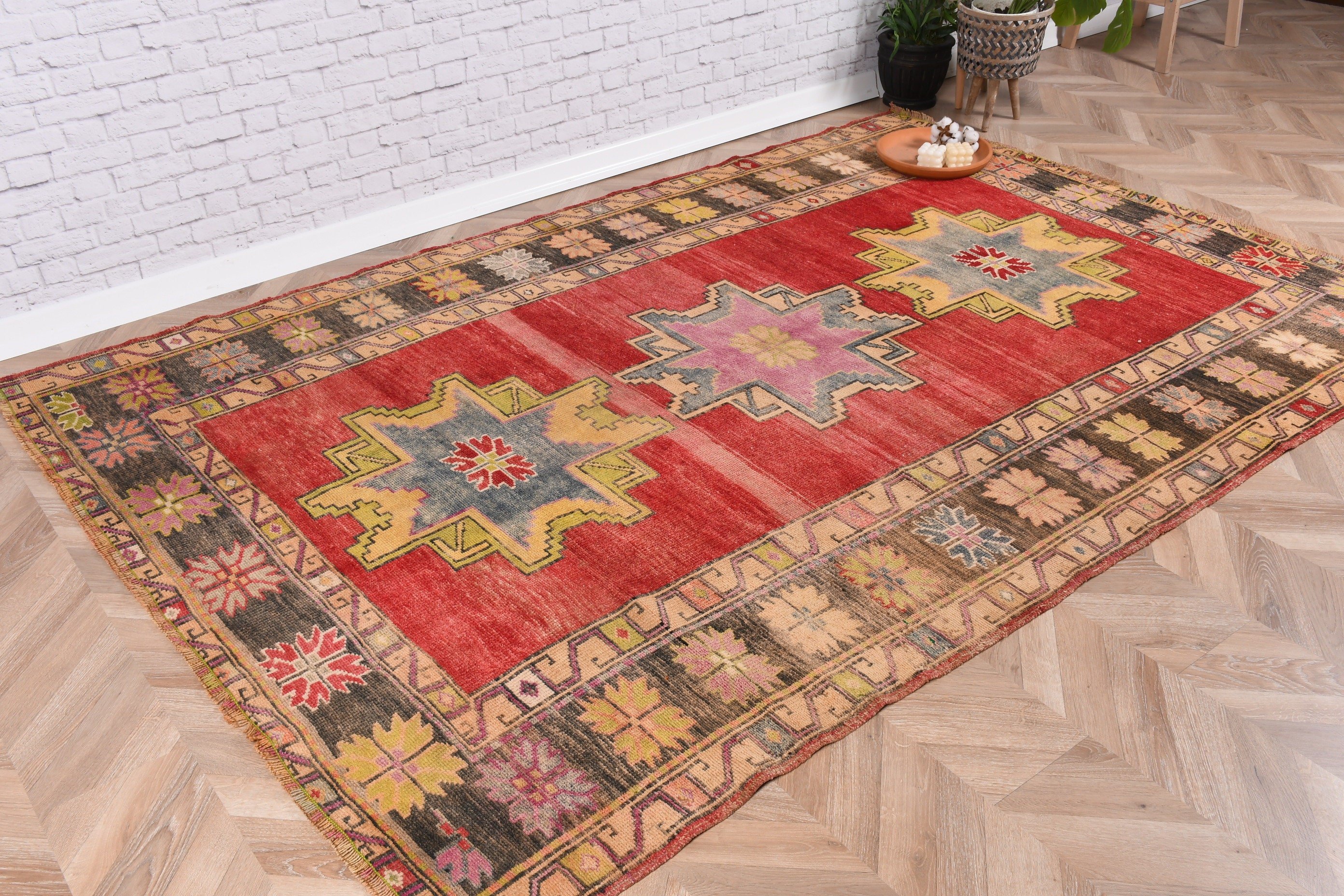 Moroccan Rug, Home Decor Rug, Vintage Rug, Turkish Rugs, Red Floor Rugs, Bohemian Rug, Salon Rugs, 5.6x8 ft Large Rug, Dining Room Rugs