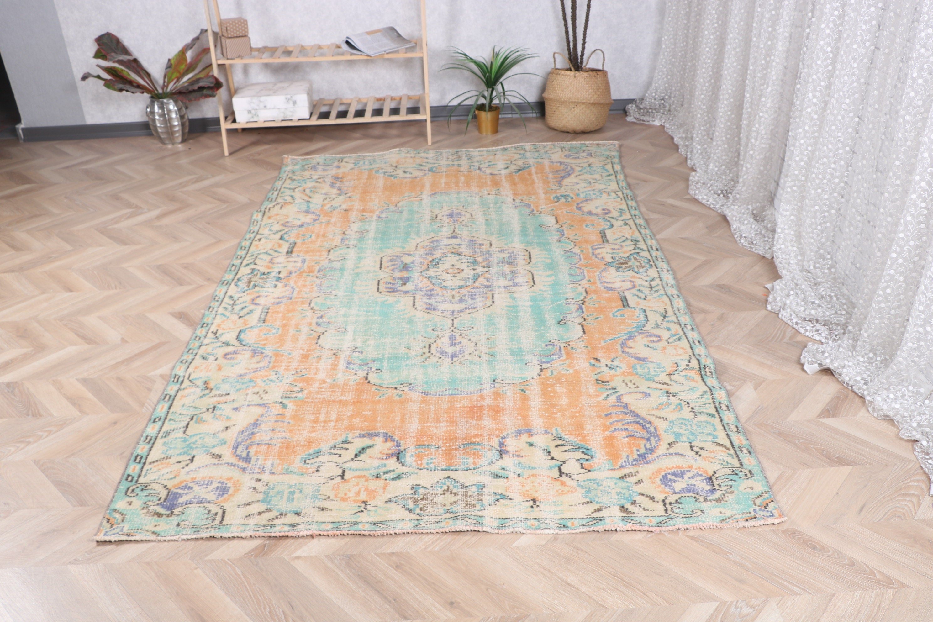 Açıklama Halıları, Yeşil Yer Halısı, Büyük Boho Halıları, 5,2x8,5 ft Büyük Halılar, El Dokuma Halı, Vintage Halılar, Ofis Halısı, Salon Halıları, Türk Halıları