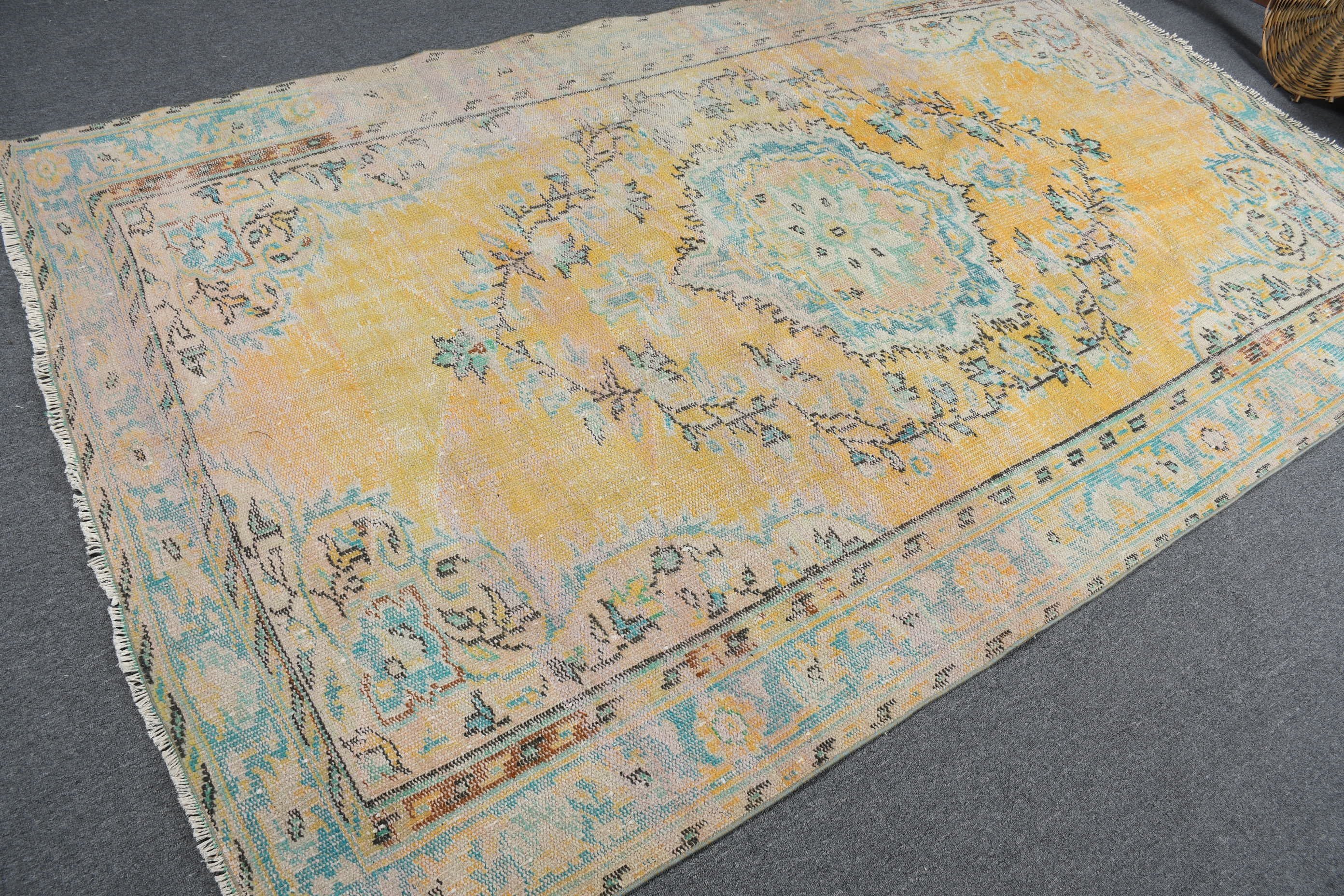 Bedroom Rug, Oushak Rugs, Vintage Rug, Dining Room Rug, Decorative Rugs, Turkish Rug, Yellow Oriental Rugs, 5.6x9.3 ft Large Rug, Wool Rugs