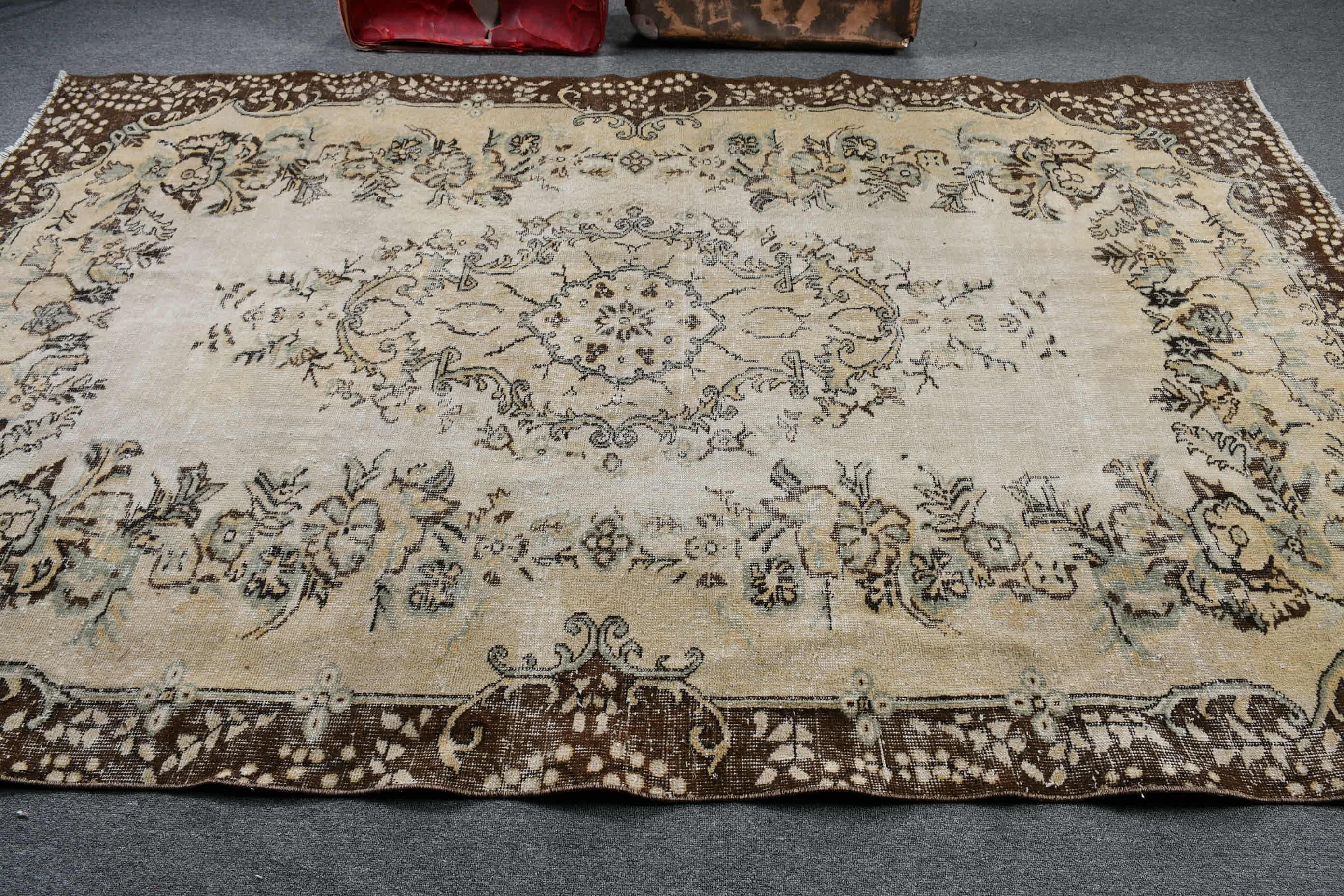 Bedroom Rug, Living Room Rug, Cute Rug, Antique Rug, Vintage Rug, Beige Floor Rug, Turkish Rugs, Oushak Rugs, 5.9x9.4 ft Large Rugs