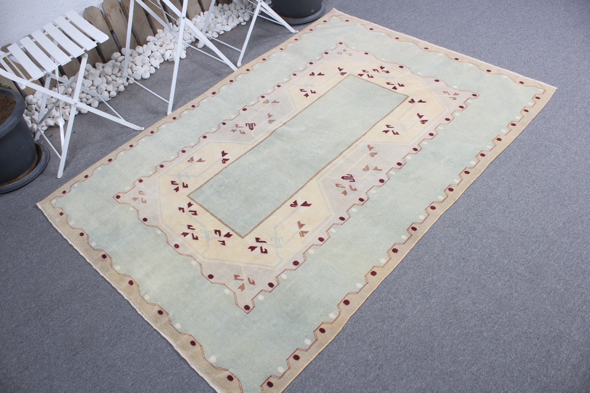 Yün Halı, Bej Mutfak Halısı, Vintage Halı, İç Mekan Halıları, Çocuk Odası Halıları, Oushak Halıları, Türk Halısı, 4,3x6,1 ft Alan Halısı, Yemek Odası Halıları