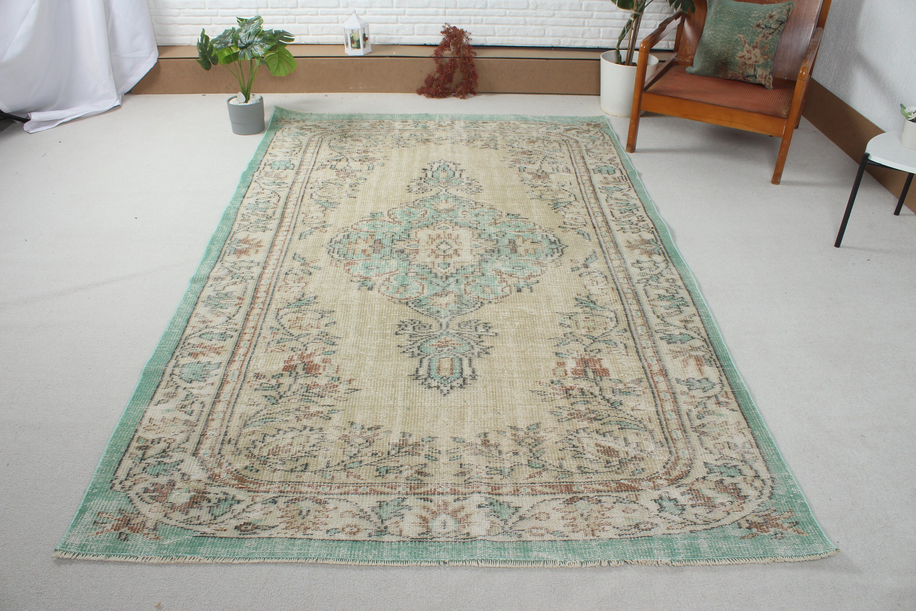 Fas Halısı, Türk Halısı, 5.3x8.4 ft Büyük Halılar, Aztek Halısı, Bej Geometrik Halı, Açıklama Halıları, Yemek Odası Halıları, Vintage Halılar, Salon Halısı