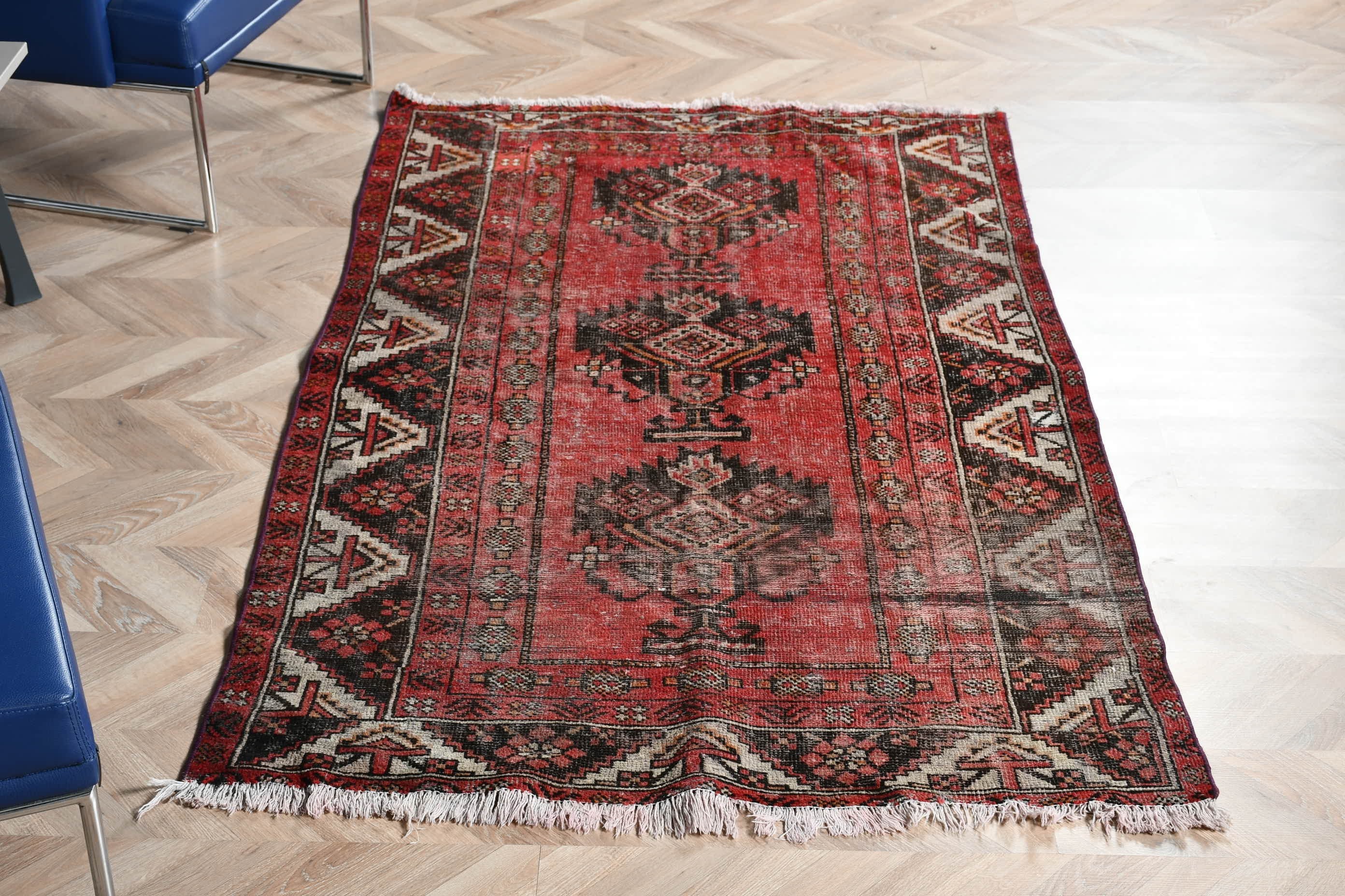 Türk Halıları, Giriş Halısı, Eklektik Halılar, Harika Halı, Kırmızı Mutfak Halısı, 3,7x6,4 ft Vurgu Halısı, Vintage Halı, Giriş Halıları, Anadolu Halısı