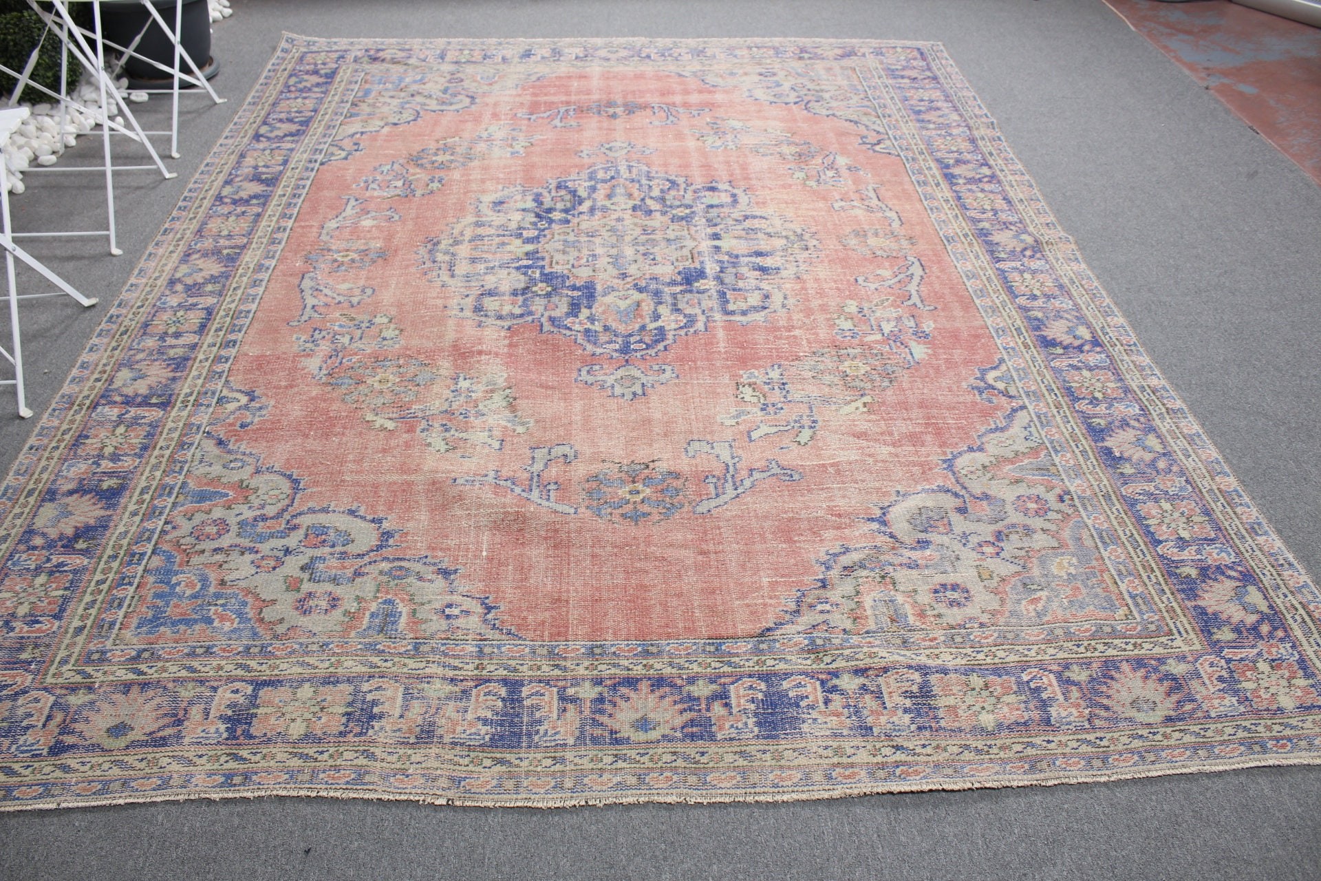 Vintage Halılar, Oushak Halı, Salon Halısı, Kırmızı Fas Halısı, Salon Halıları, 7.8x10.5 ft Büyük Boy Halı, Türk Halısı, Yatak Odası Halıları, Salon Halıları