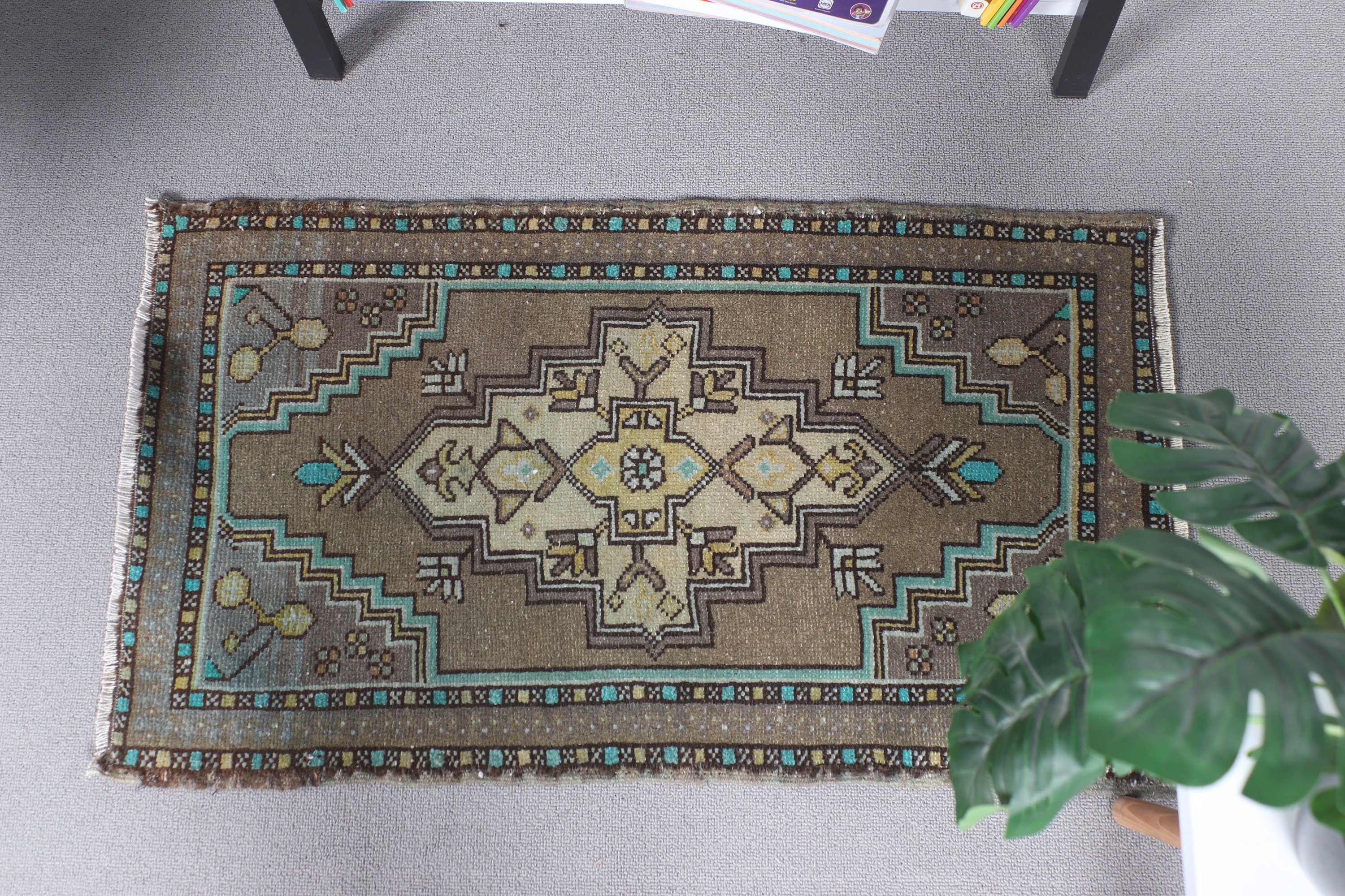 Türk Halısı, Kahverengi Fas Halısı, Yatak Odası Halıları, Banyo Halısı, Giriş Halısı, Oushak Halısı, Vintage Halı, 1.6x2.9 ft Küçük Halılar