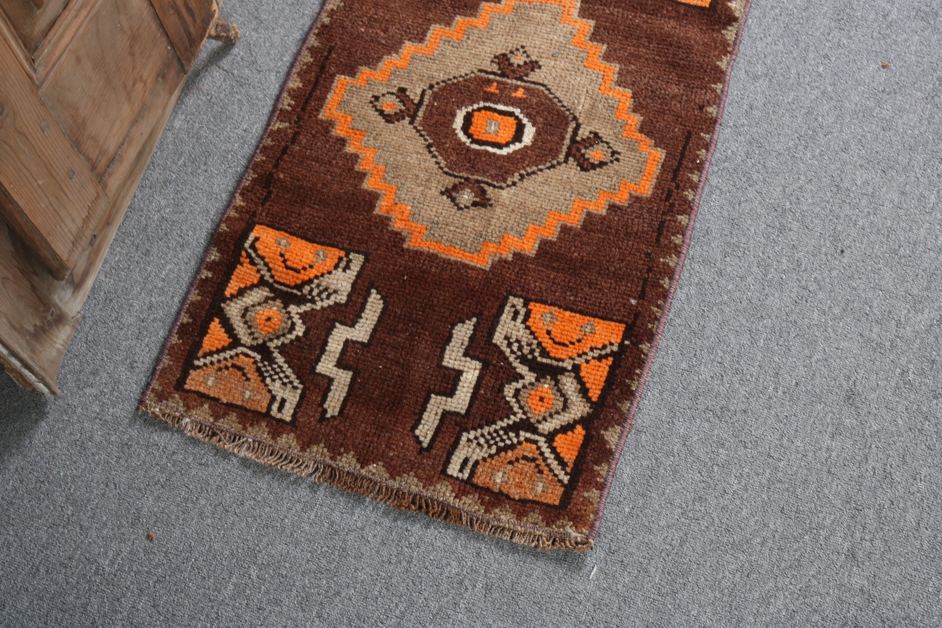 Vintage Rug, Bedroom Rug, Turkish Rug, Brown Moroccan Rugs, Exotic Rugs, Floor Rug, Car Mat Rug, 1.5x3 ft Small Rug, Wall Hanging Rug