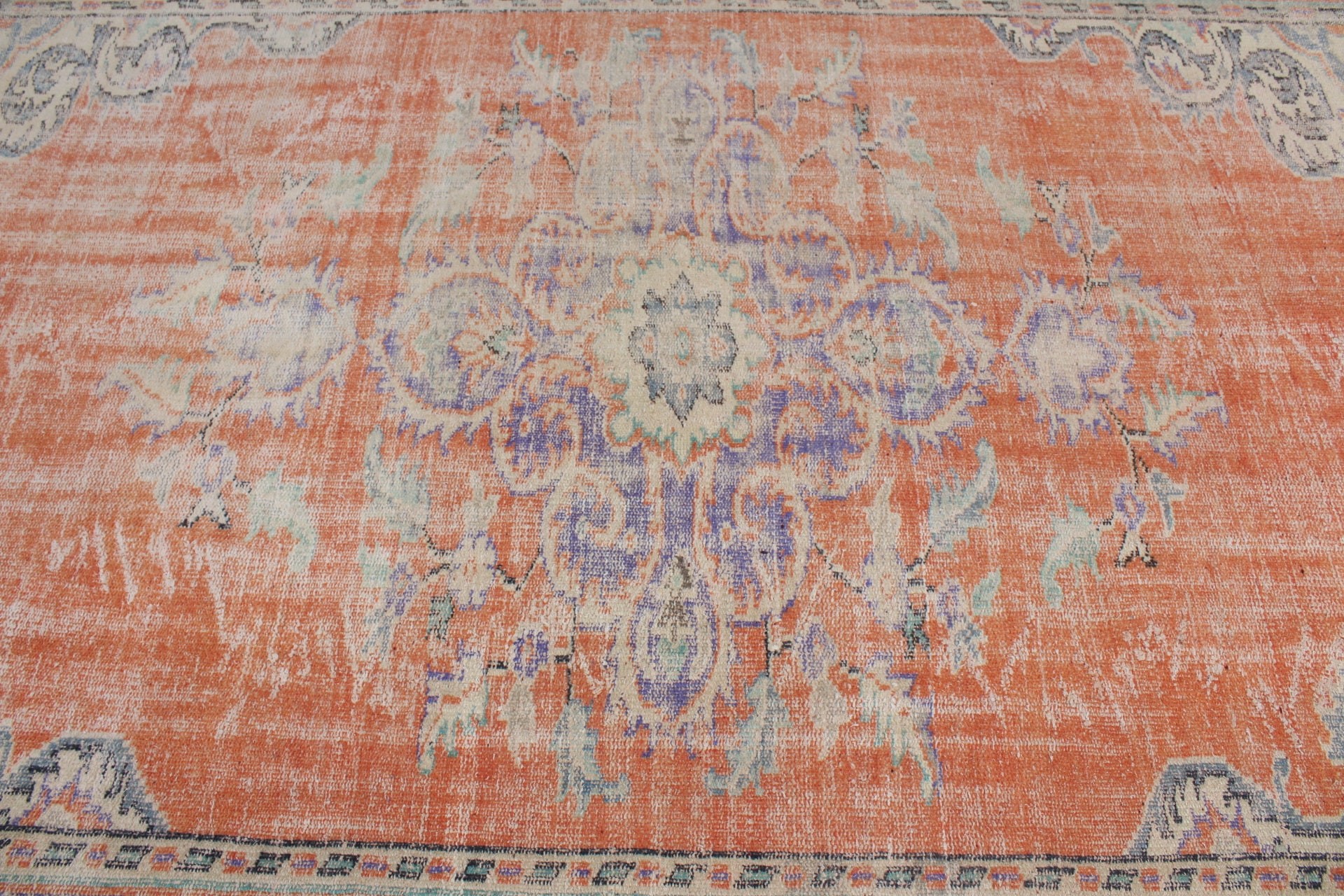 Living Room Rug, Eclectic Rug, Orange Kitchen Rugs, Kitchen Rug, Turkish Rugs, 6.4x9.4 ft Large Rugs, Bedroom Rugs, Wool Rug, Vintage Rug