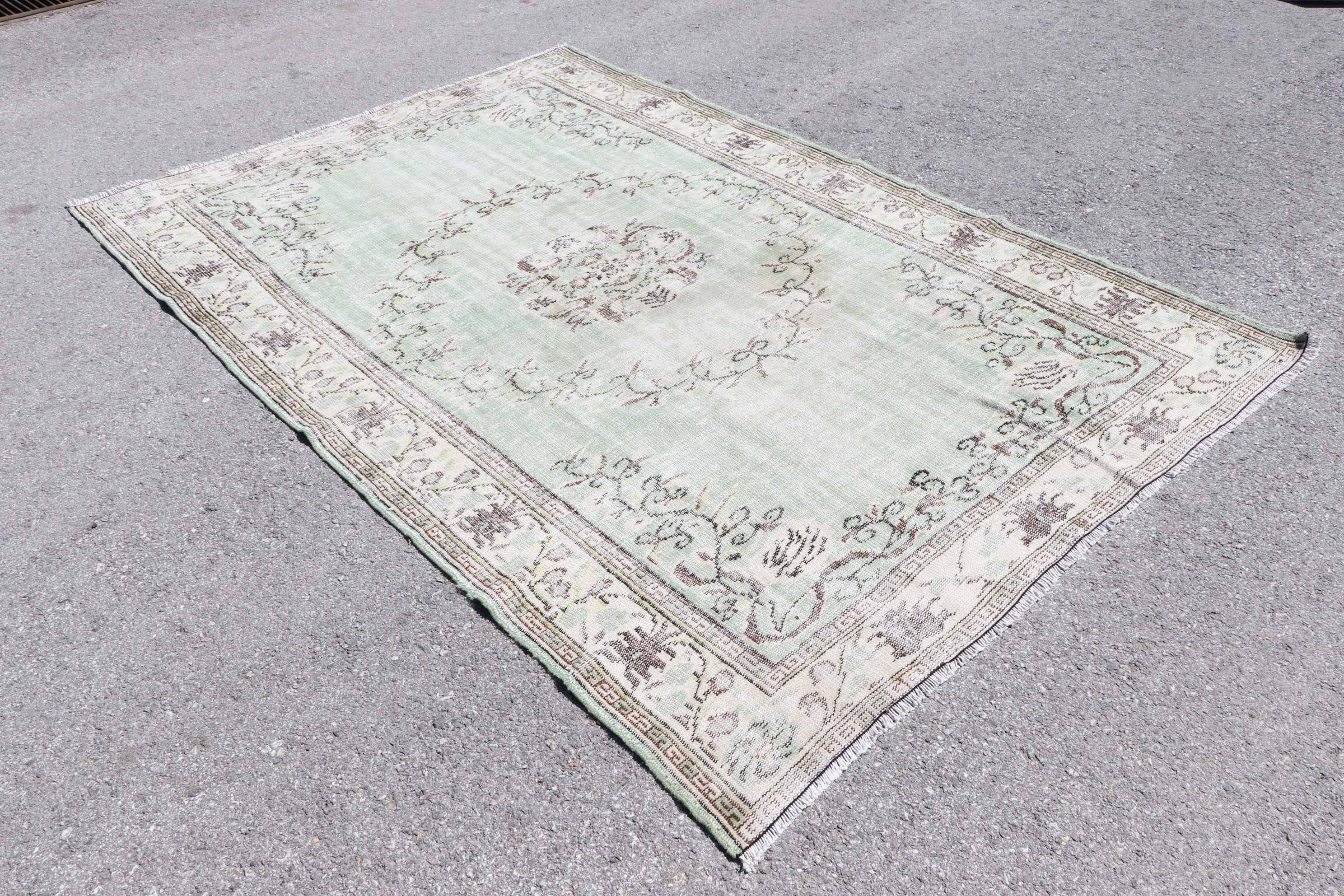 Green Antique Rug, Turkish Rugs, Oriental Rug, 6.1x9.3 ft Large Rugs, Vintage Rugs, Home Decor Rugs, Living Room Rugs, Dining Room Rugs