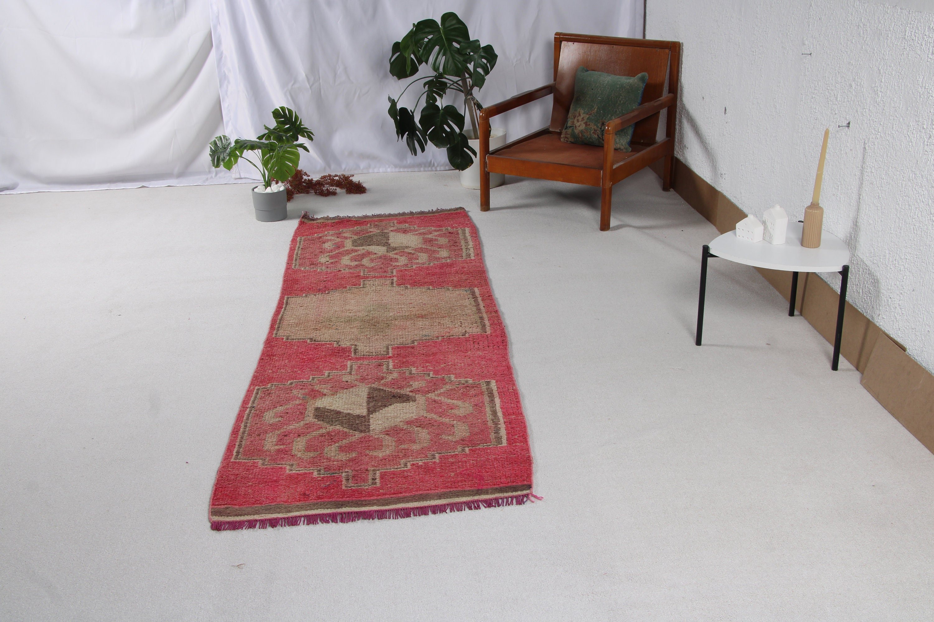 Vintage Rugs, Turkish Rugs, Pink Wool Rugs, Corridor Rug, 2.8x8.3 ft Runner Rugs, Boho Rug, Neutral Rugs, Handwoven Rugs, Long Runner Rugs