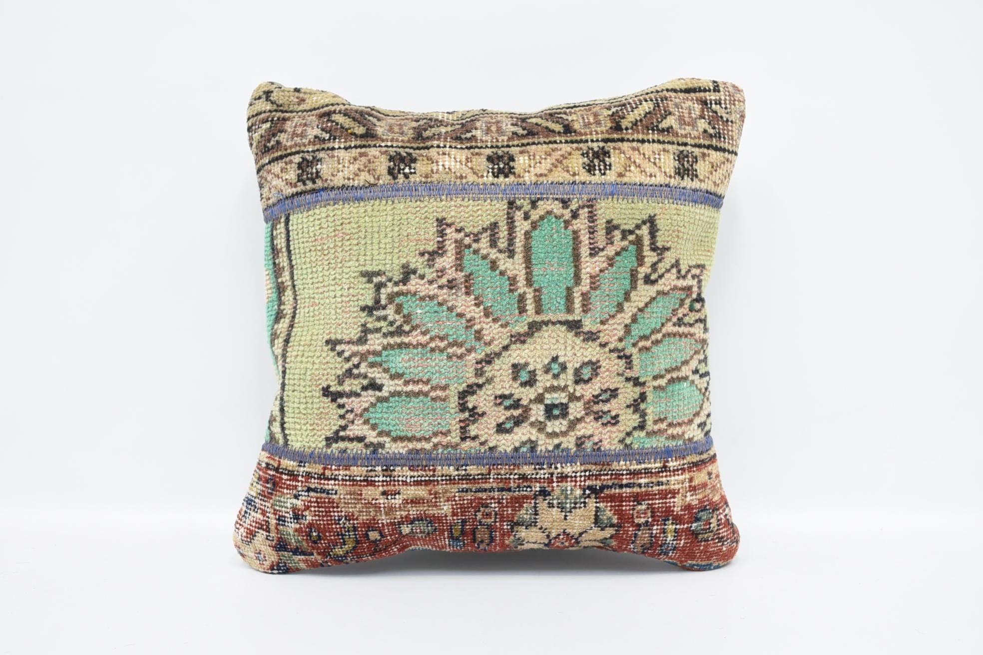 Crochet Pattern Pillow, Muted Pillow, Kilim Pillow Cover, Handmade Kilim Cushion, Kilim Pillow, 18"x18" Blue Pillow Case