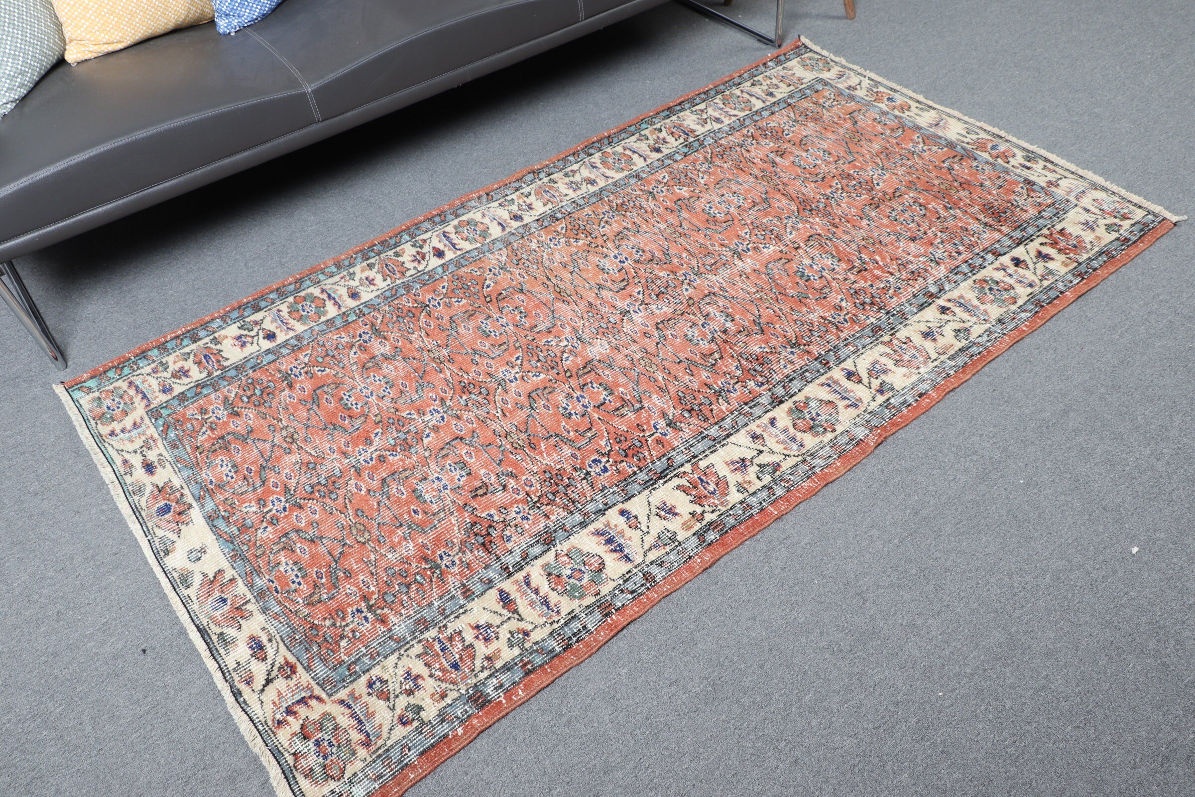 Home Decor Rug, Floor Rug, Rugs for Floor, Bedroom Rug, Turkish Rug, Living Room Rug, Vintage Rug, Orange Antique Rug, 3.7x6.7 ft Area Rug