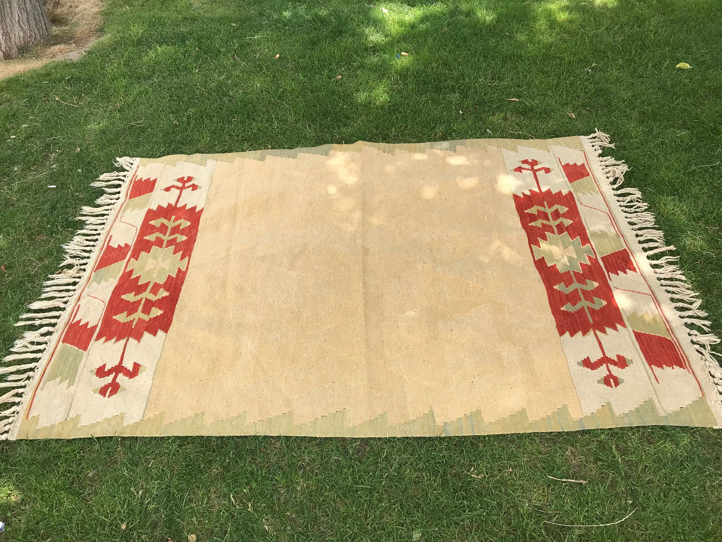 Turkish Rug, Beige Moroccan Rugs, Organic Rugs, Oushak Rugs, 3.9x5.5 ft Accent Rugs, Kilim, Vintage Rug, Cool Rugs, Entry Rug, Kitchen Rugs