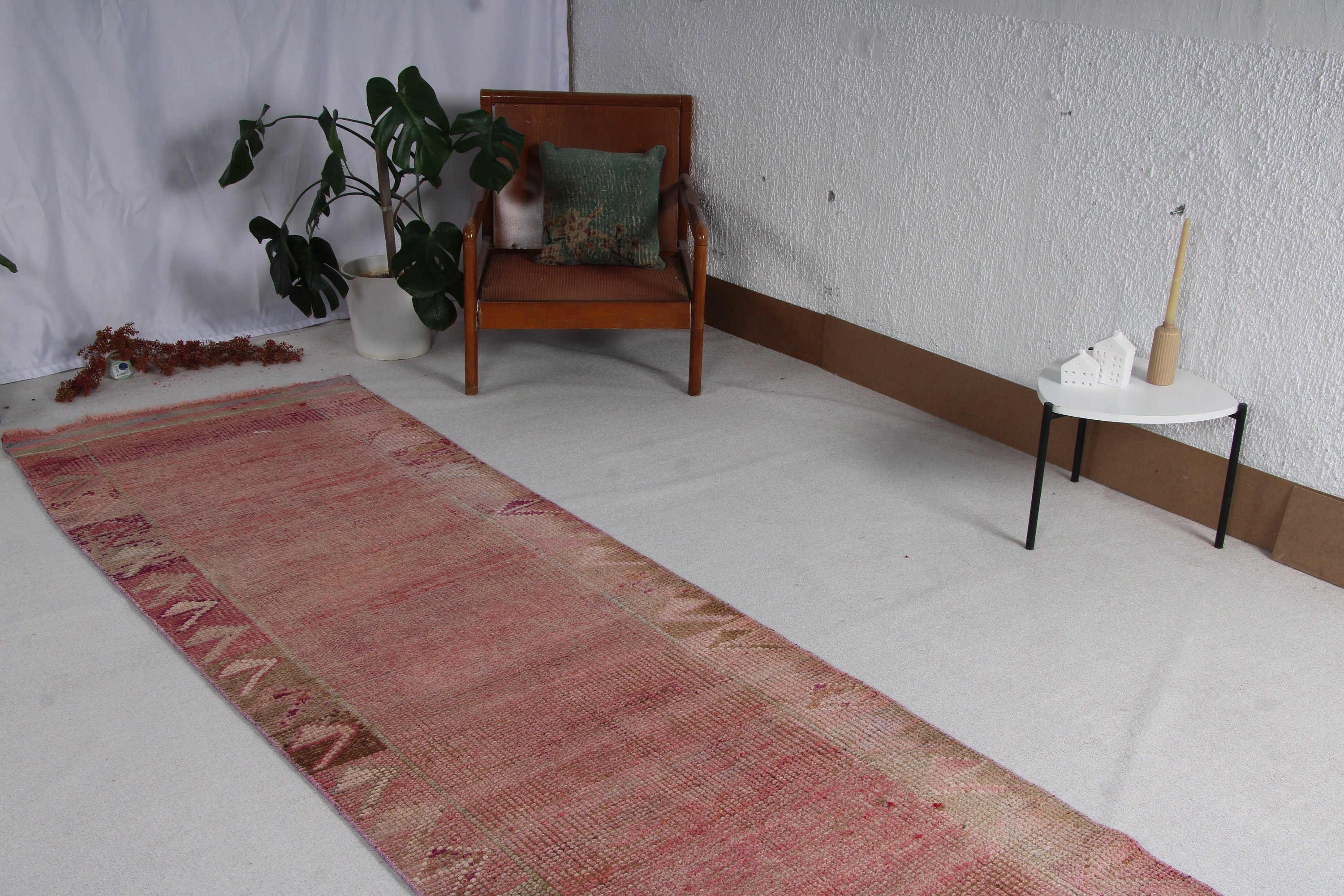 Vintage Runner için Halılar, Mutfak Halıları, Türk Halıları, Vintage Halı, Pembe Fas Halısı, Koridor Halıları, Yer Halısı, 3,1x12,3 ft Runner Halısı