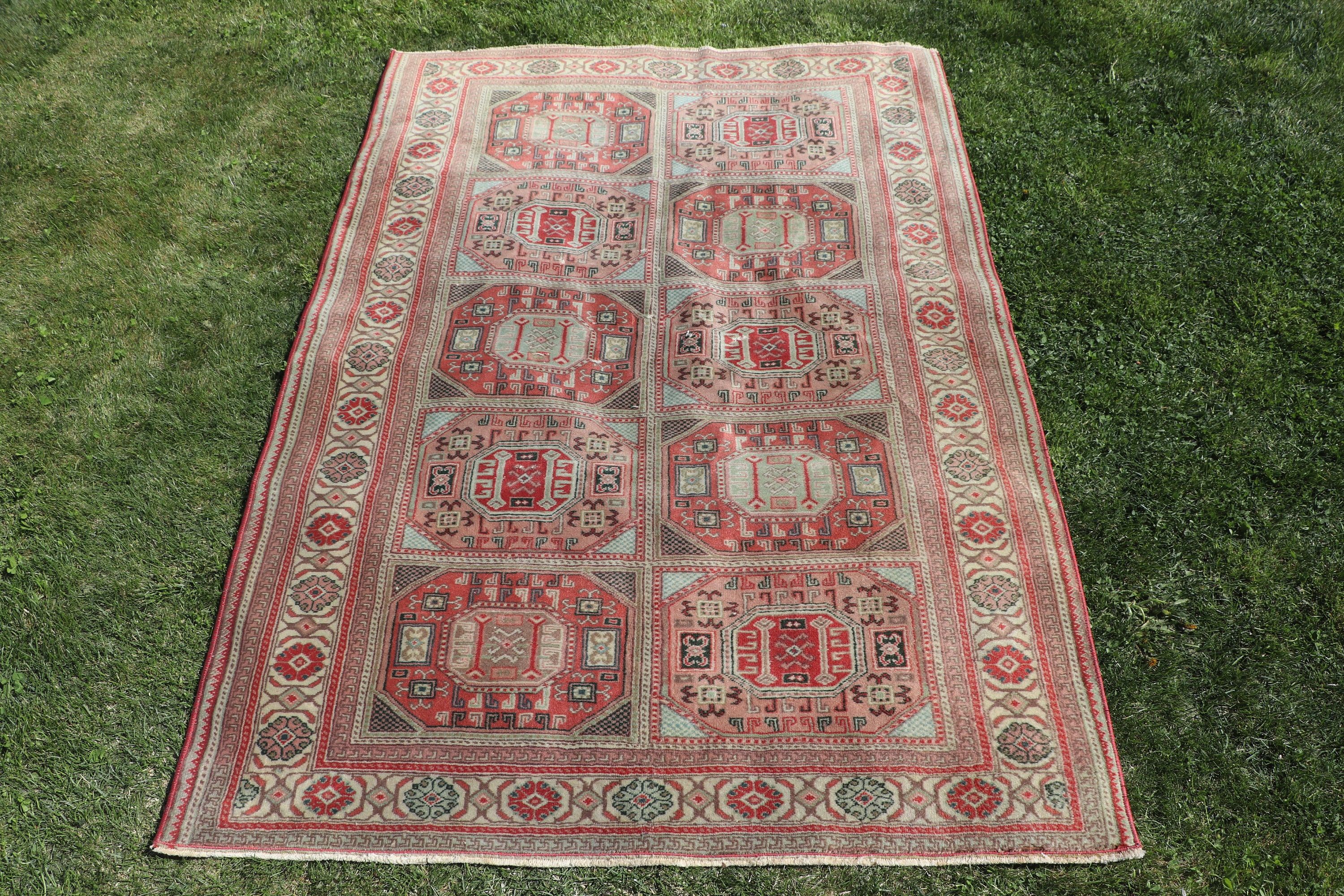 3.8x5.5 ft Accent Rugs, Turkish Rug, Red Oushak Rug, Entry Rugs, Cool Rug, Vintage Rug, Wool Rug, Decorative Rug, Rugs for Bedroom