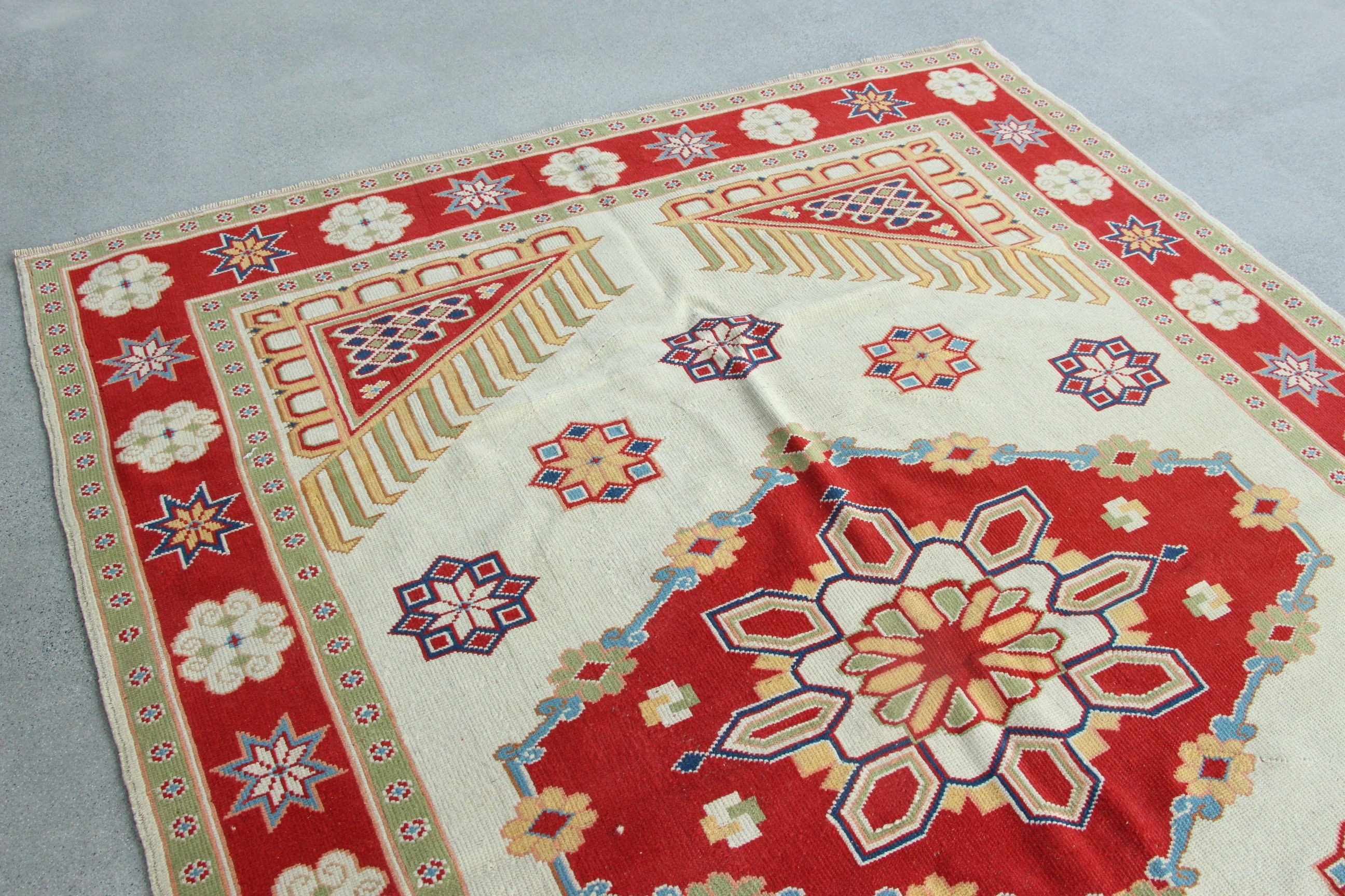 5.9x7.9 ft Large Rug, Red Floor Rug, Salon Rug, Turkish Rug, Large Wool Rug Rugs, Vintage Rug, Bedroom Rug, Rugs for Salon