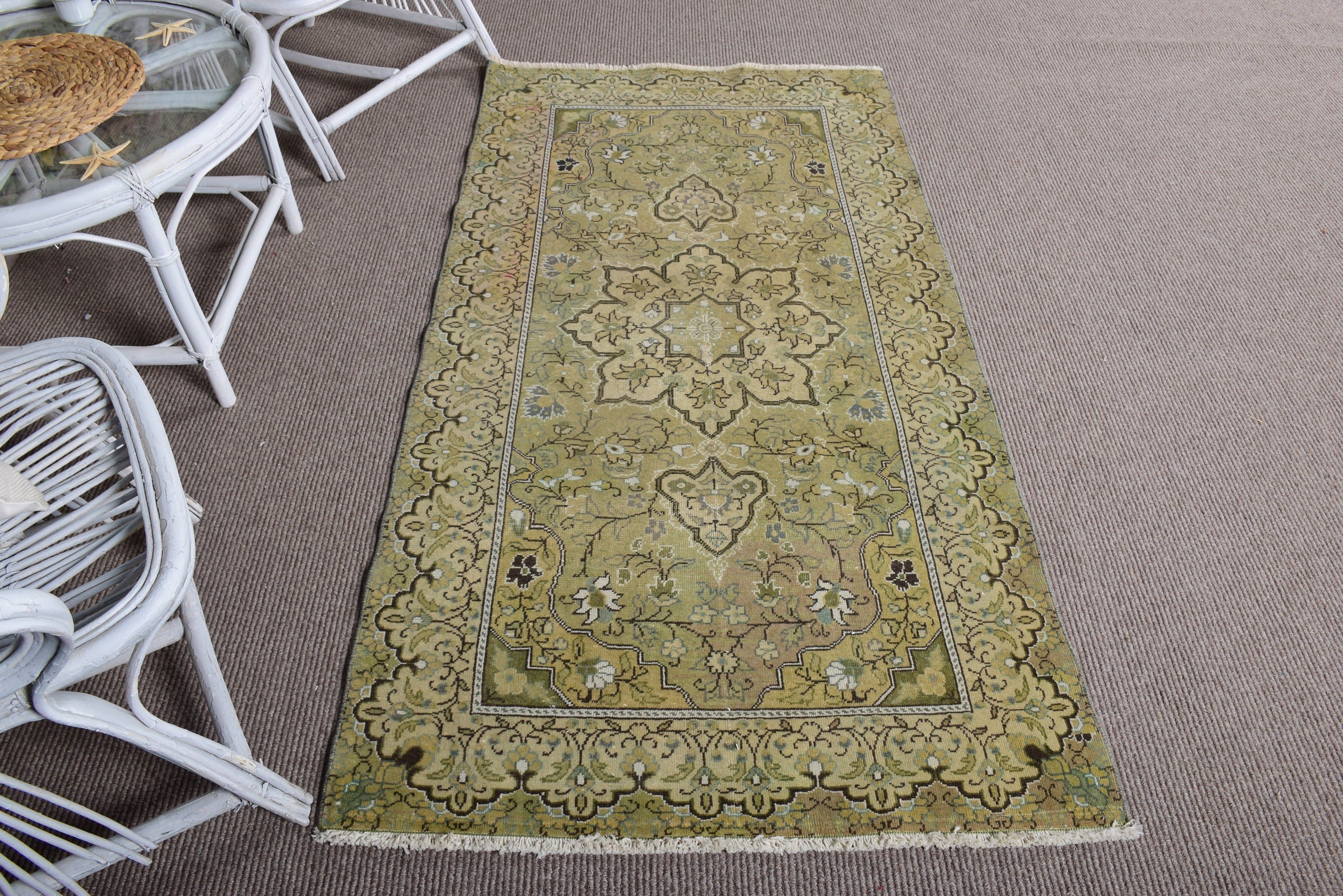 Oryantal Halı, Giriş Halısı, Vintage Halılar, Ev Dekorasyonu Halısı, Boho Vurgulu Halı, 3.2x5.9 ft Accent Halıları, Türkiye Halısı, Türk Halıları, Yeşil Yer Halısı