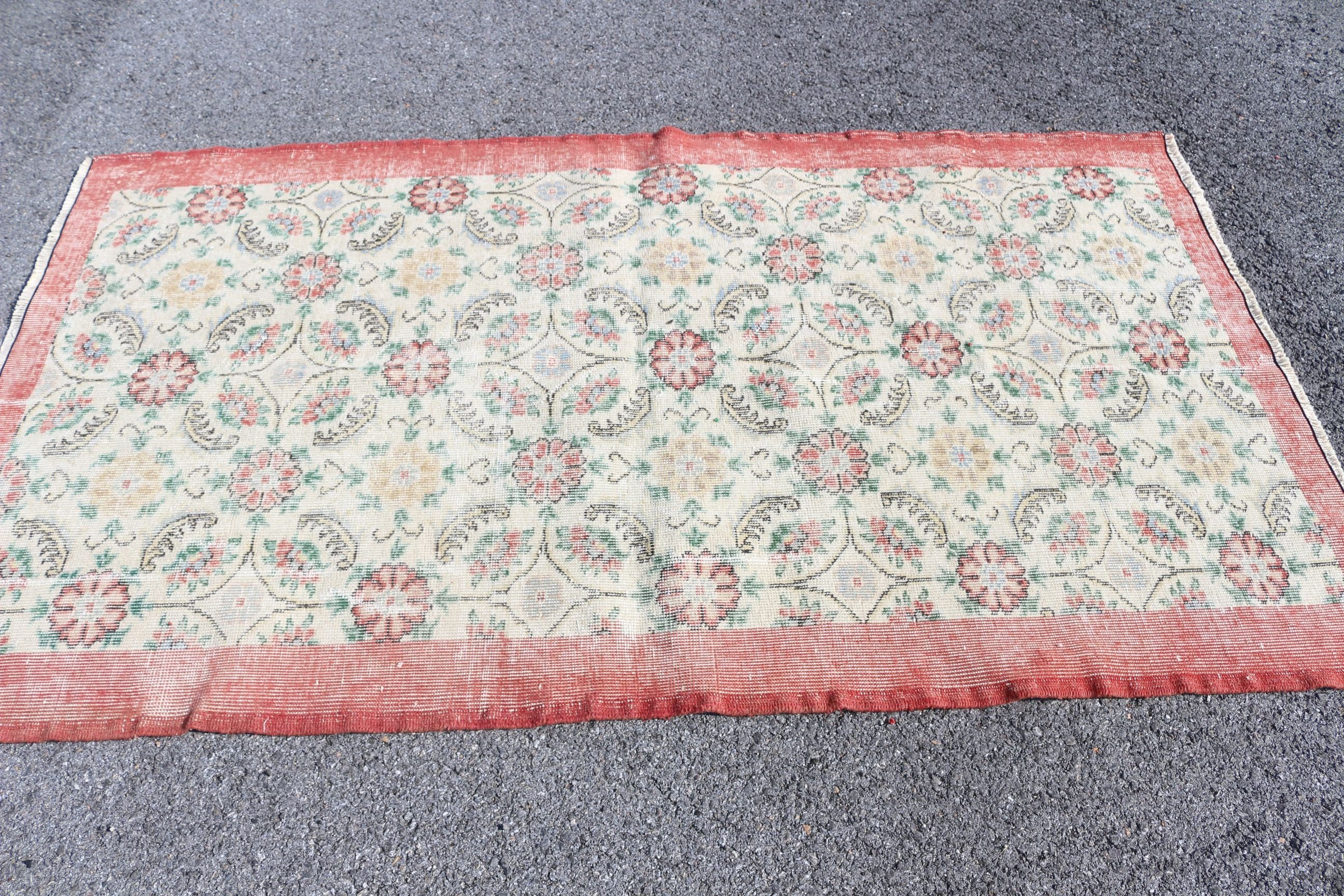 Türk Halısı, Yer Halıları, Vintage Halılar, 3,9x6,6 ft Alan Halısı, Yemek Odası Halısı, Yün Halılar, İç Mekan Halısı, Kırmızı Soğuk Halı, Anadolu Halıları