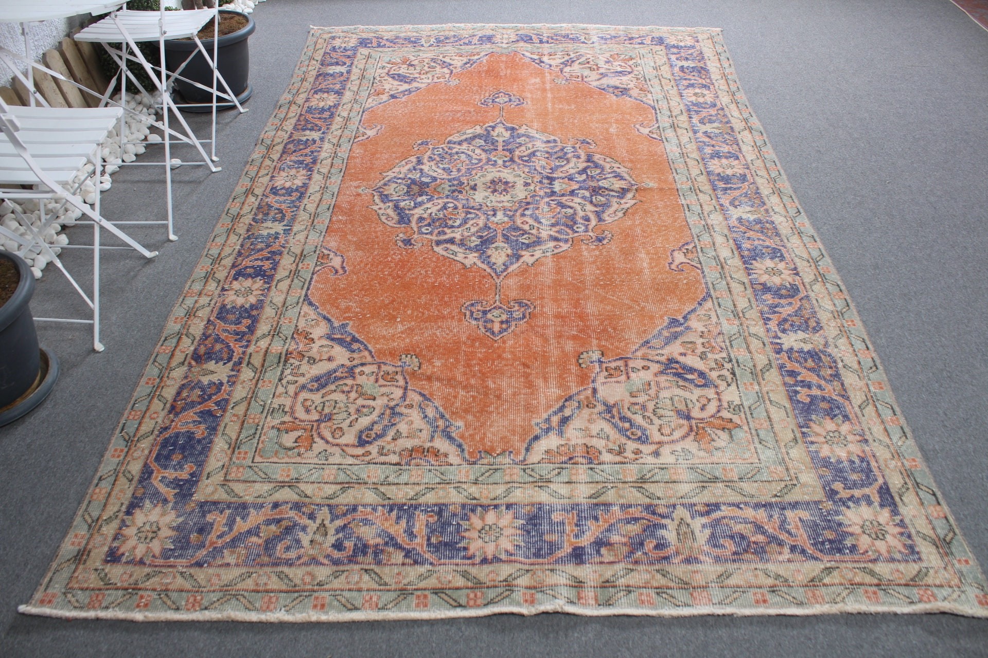 Salon Halıları, Türk Halıları, 6.4x10.3 ft Büyük Halı, Antika Halı, Yatak Odası Halısı, Vintage Halı, Mutfak Halısı, Yatak Odası Halıları, Turuncu Yer Halısı