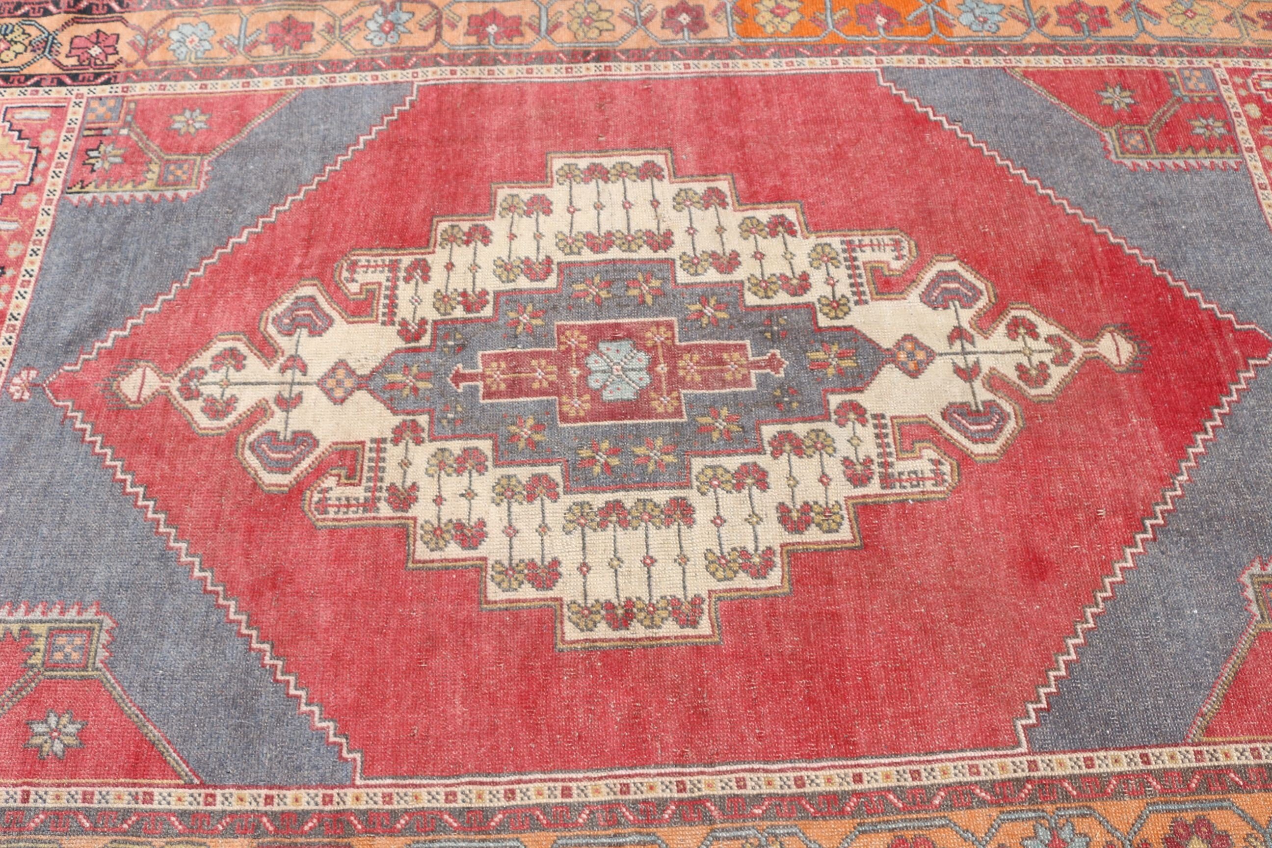 Vintage Rug, Moroccan Rug, Wool Rug, Rugs for Living Room, Turkish Rug, Pastel Rug, Red Anatolian Rug, 4.5x7.4 ft Area Rugs, Nursery Rug