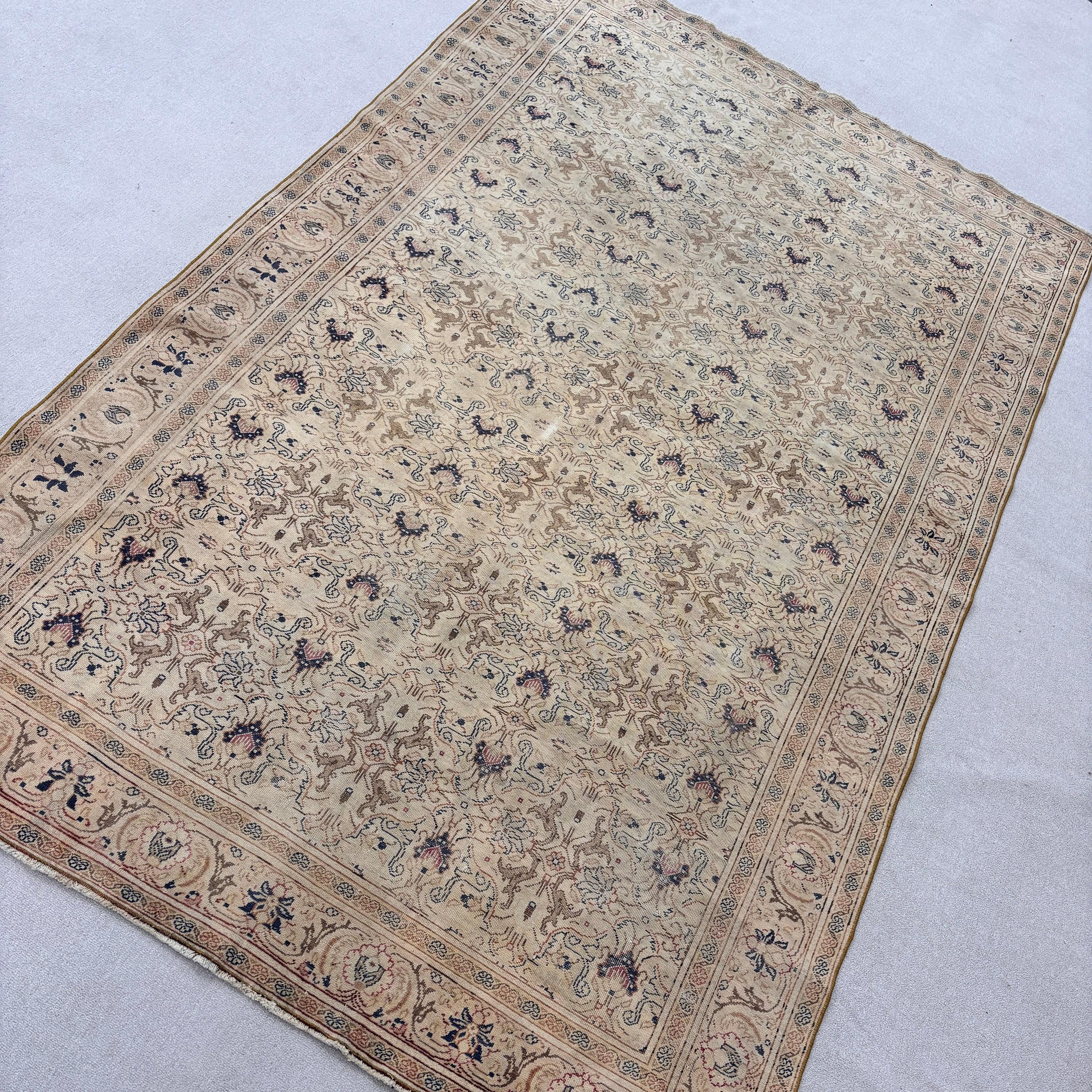 Vintage Halılar, Yün Halı, Oturma Odası Halıları, Büyük Vintage Halılar, Boho Halı, 6.4x9.9 ft Büyük Halı, Bej Lüks Halılar, Türk Halıları